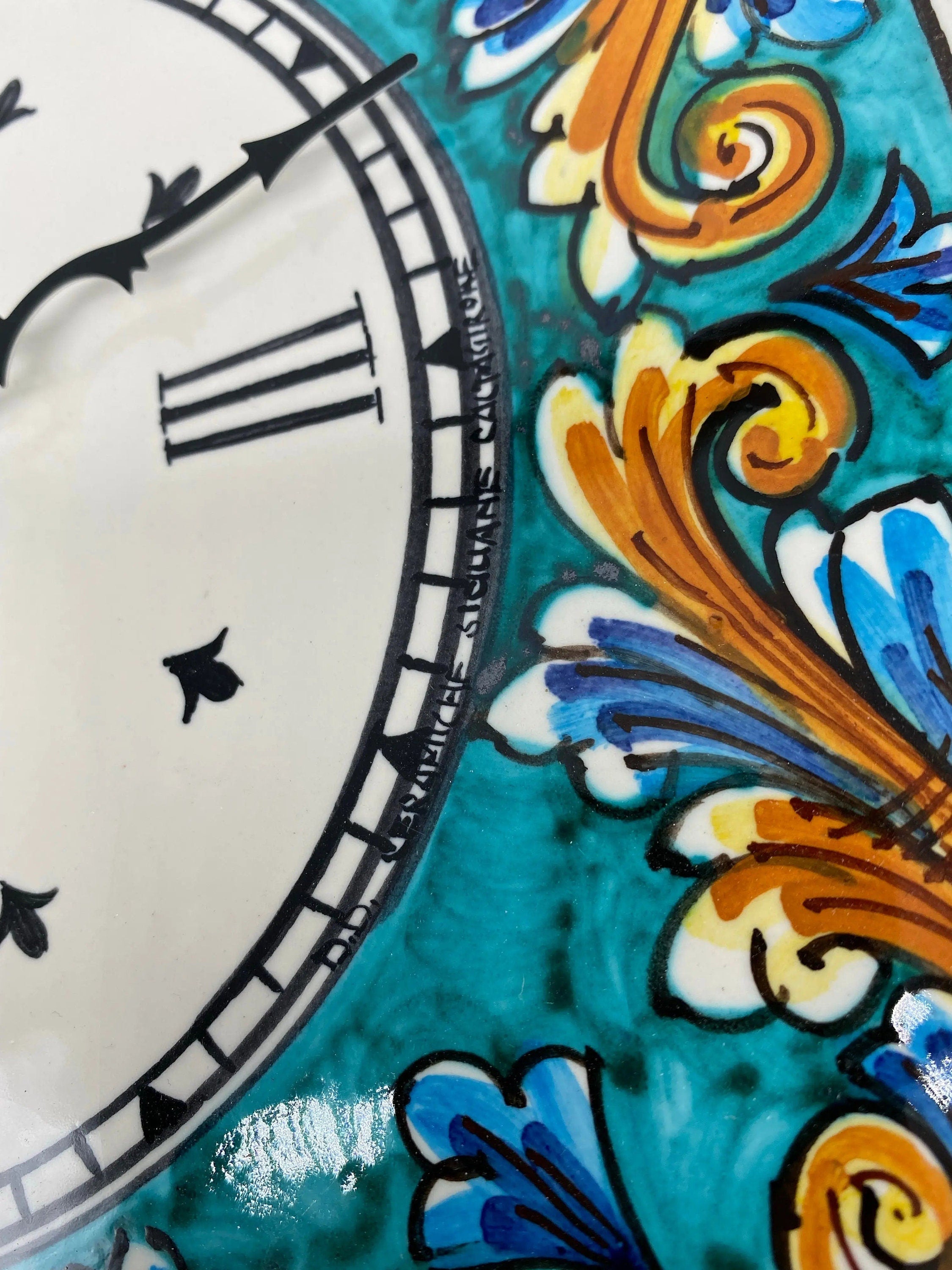 Orologio da Parete Ceramica Caltagirone Ottagonale dipinto a mano cm 32 Decoro n.4 DD CERAMICHE SICILIANE