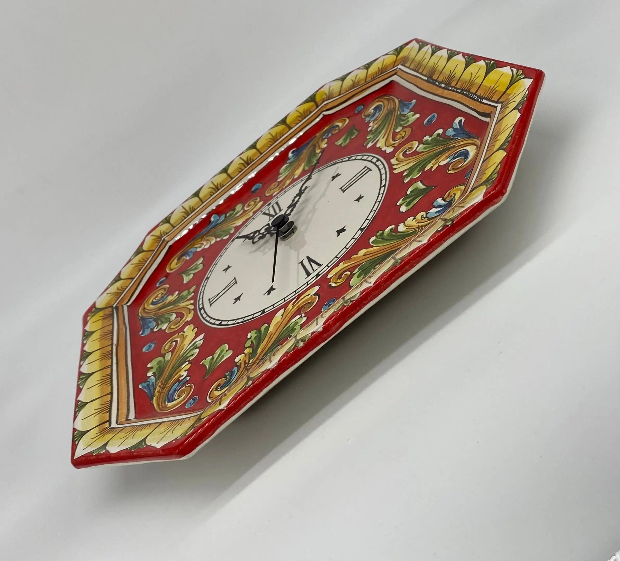 Orologio da Parete Ceramica Caltagirone Ottagonale dipinto a mano cm 32 Decoro n.1 DD CERAMICHE SICILIANE