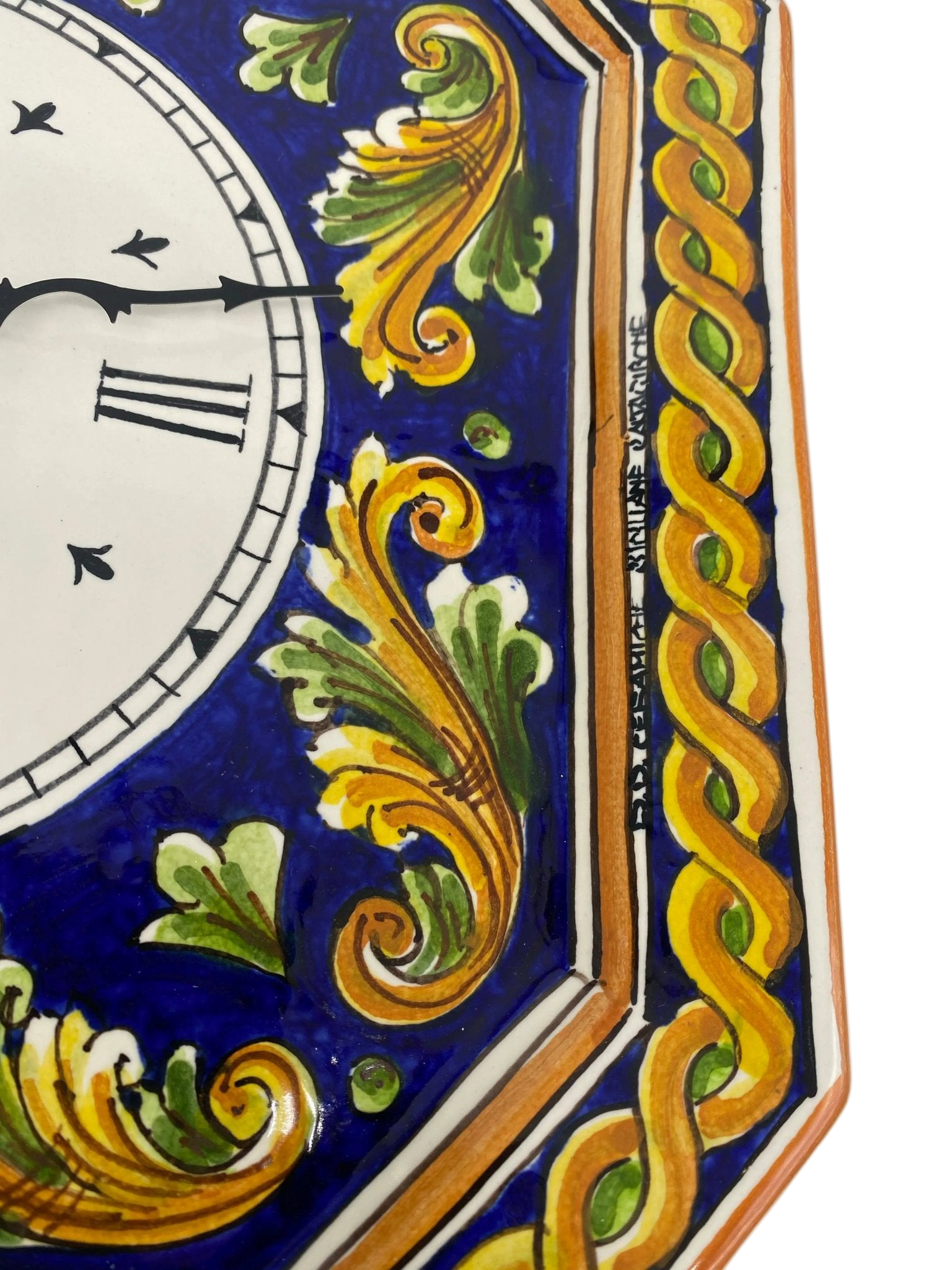 Orologio da Parete Ceramica Caltagirone Ottagonale dipinto a mano cm 32 Decoro n.2 - DD CERAMICHE SICILIANE
