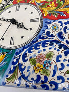 Orologio da Parete Ceramica Caltagirone Quadrato dipinto a mano Lato 30cm Decoro n.3 DD CERAMICHE SICILIANE