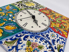 Orologio da Parete Ceramica Caltagirone Quadrato dipinto a mano Lato 30cm Decoro n.3 DD CERAMICHE SICILIANE