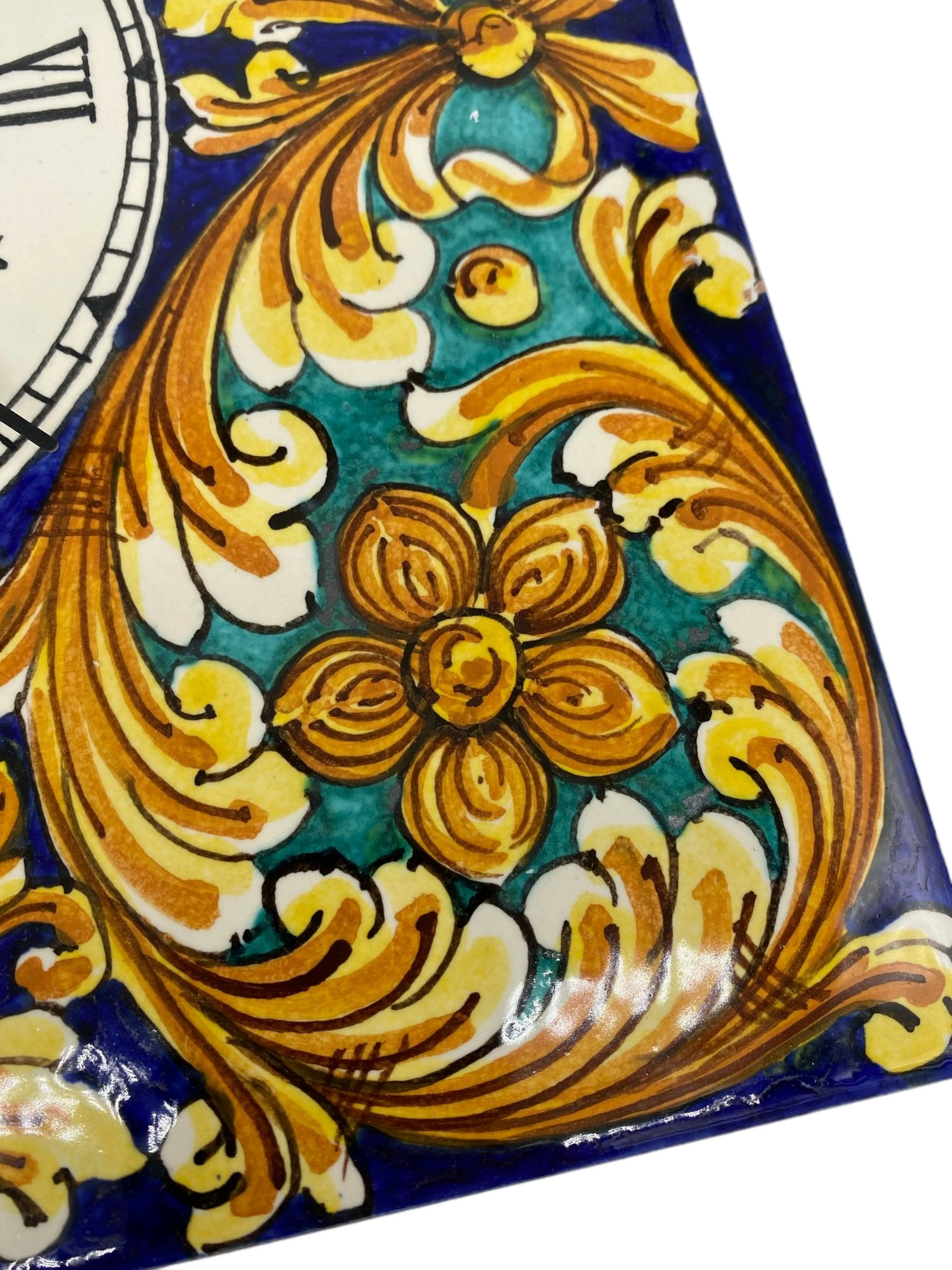 Orologio da Parete Ceramica Caltagirone Quadrato dipinto a mano Lato 30cm Decoro n.2 - DD CERAMICHE SICILIANE