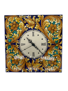 Orologio da Parete Ceramica Caltagirone Quadrato dipinto a mano Lato 30cm Decoro n.2 - DD CERAMICHE SICILIANE
