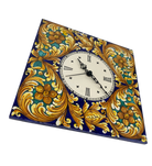 Orologio da Parete Ceramica Caltagirone Quadrato dipinto a mano Lato 30cm Decoro n.2 - DD CERAMICHE SICILIANE