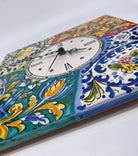 Orologio da Parete Ceramica Caltagirone Quadrato dipinto a mano Lato 30cm Decoro n.3 DD CERAMICHE SICILIANE