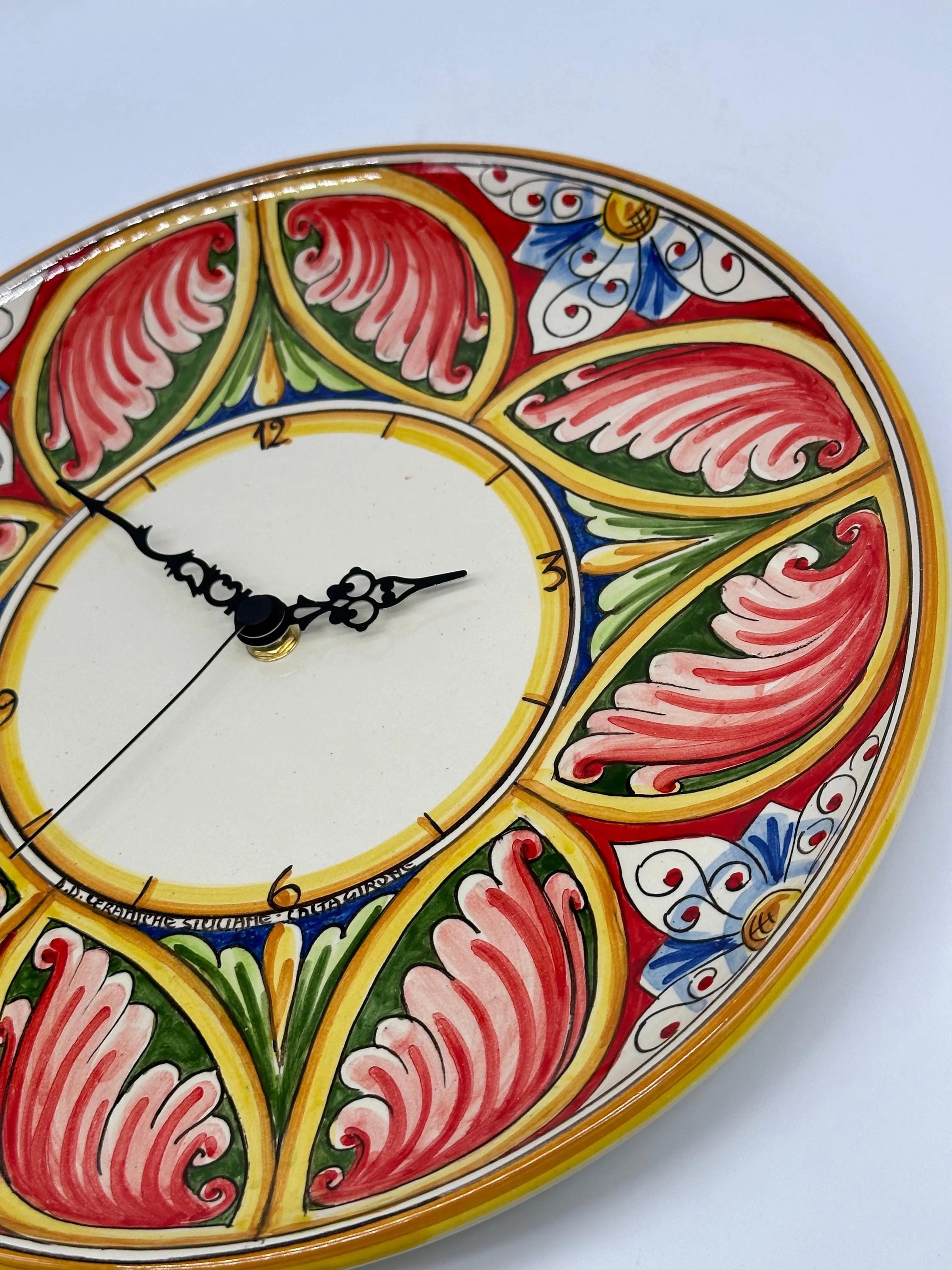 Orologio da Parete Ceramica Caltagirone Rotondo dipinto a mano cm D.30 Decoro n.8g DD CERAMICHE SICILIANE