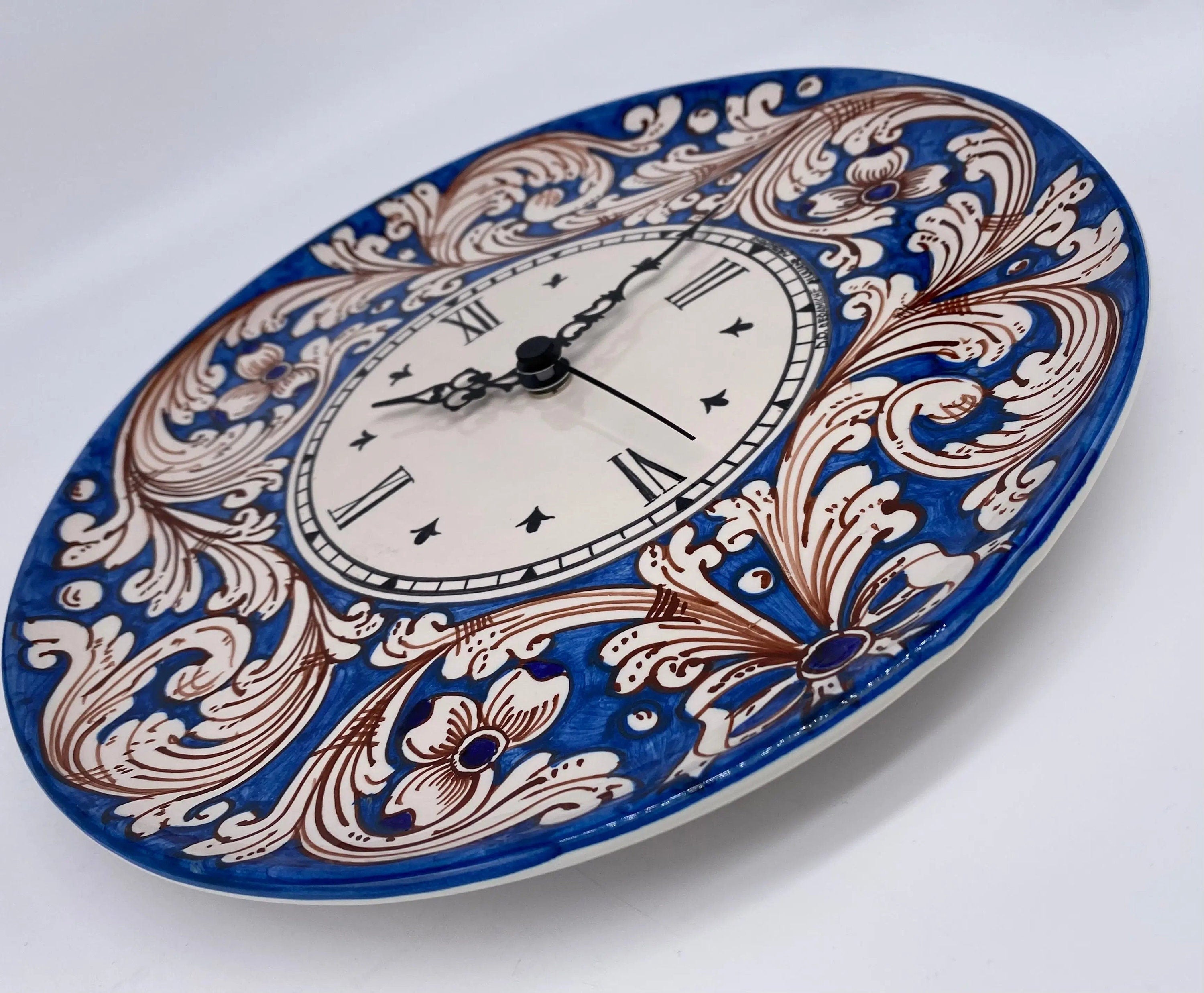 Orologio da Parete Ceramica Caltagirone Rotondo dipinto a mano cm D.30 Decoro n.5 DD CERAMICHE SICILIANE