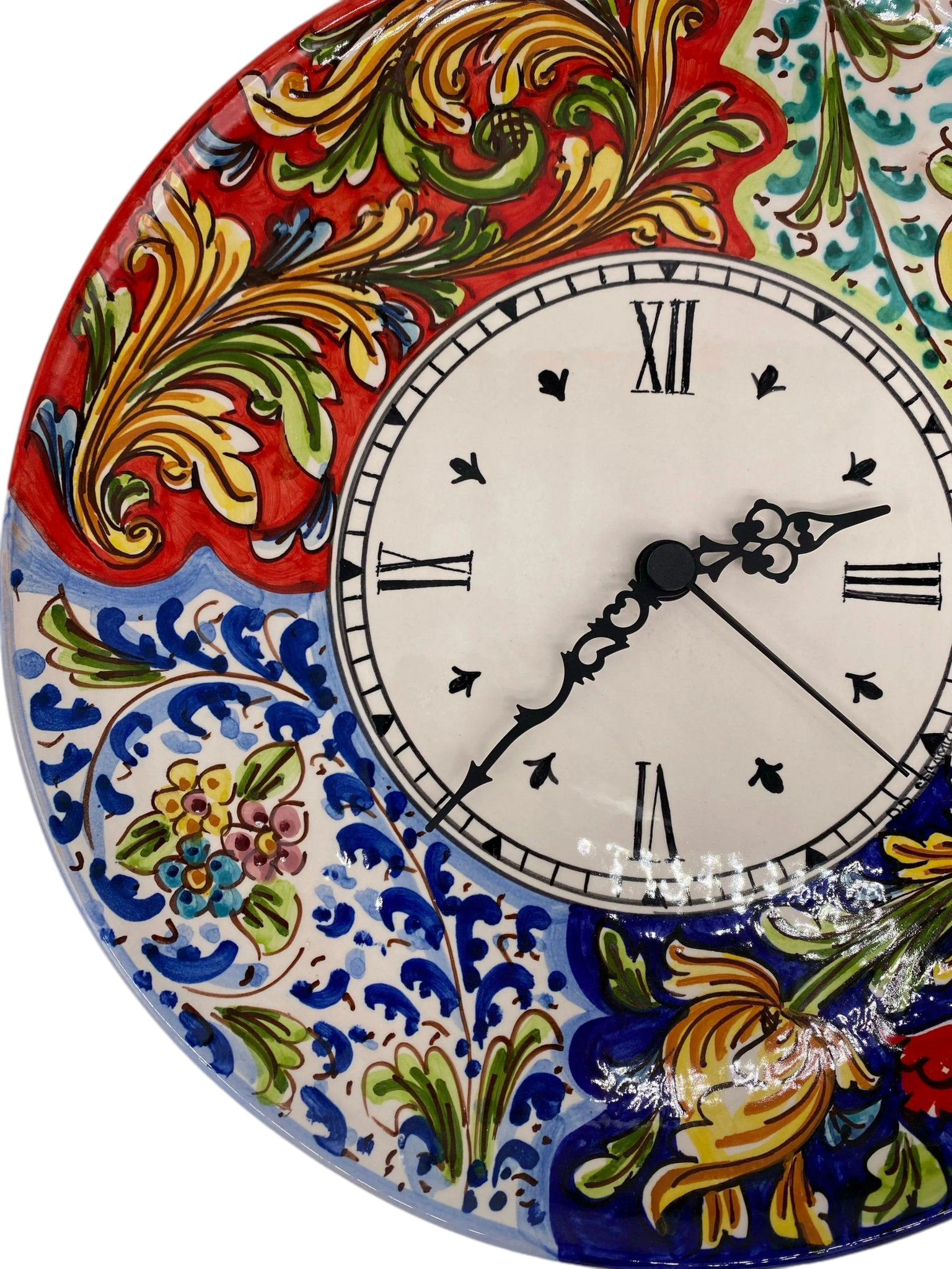 Orologio da Parete Ceramica Caltagirone Rotondo dipinto a mano cm D.30 Decoro n.3 - DD CERAMICHE SICILIANE