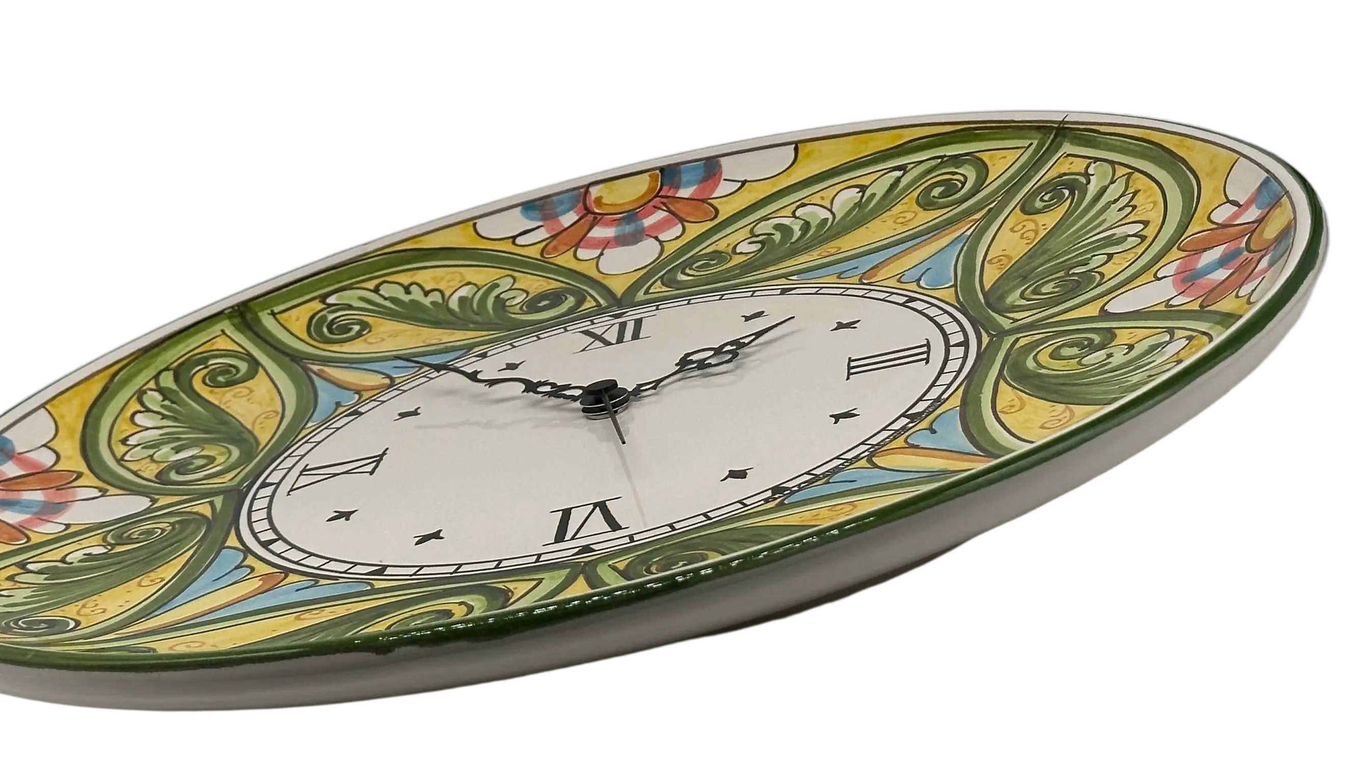 Orologio da Parete Ceramica Caltagirone Rotondo dipinto a mano cm D.43 Decoro n.1 DD CERAMICHE SICILIANE