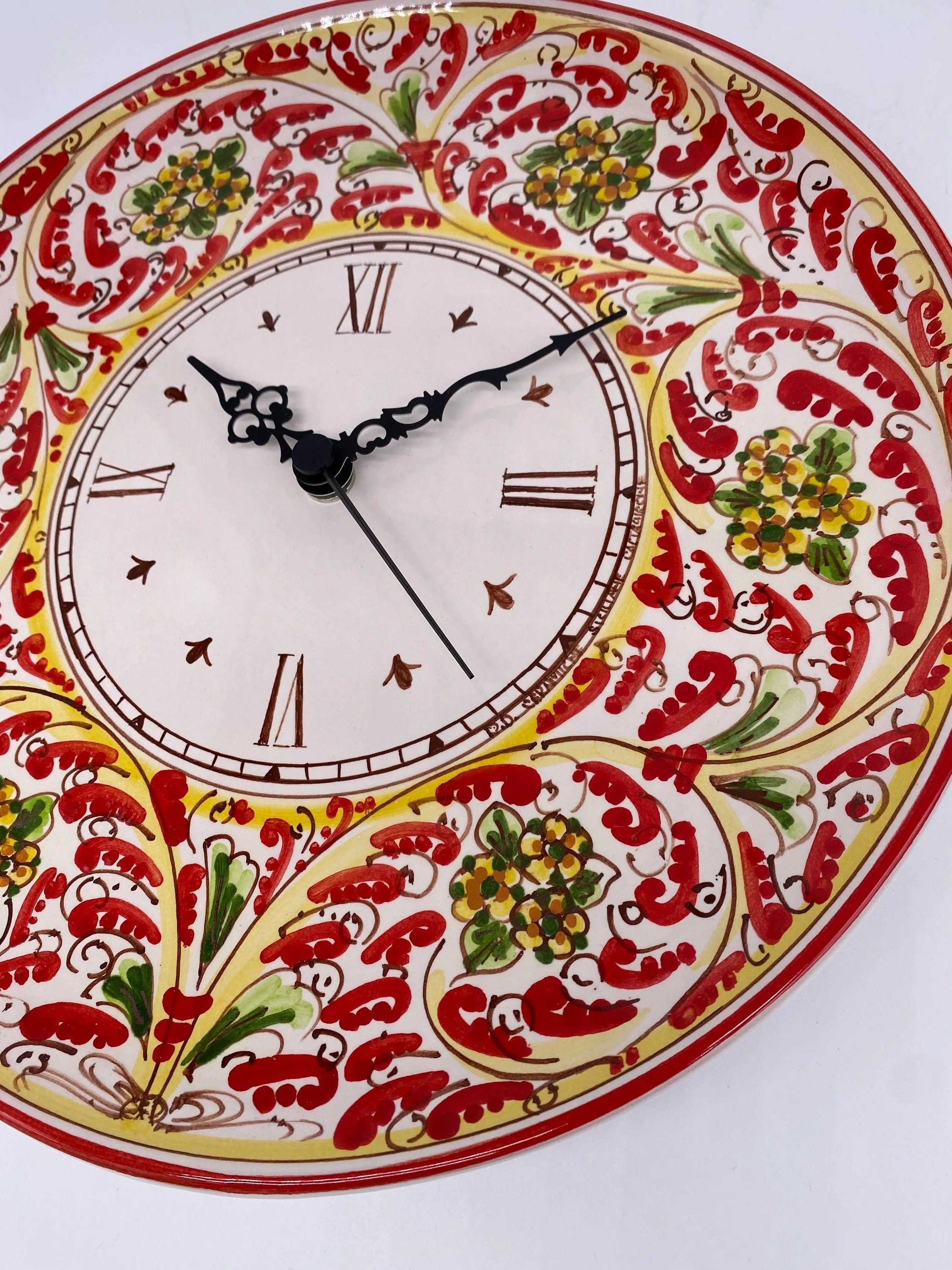 Orologio da Parete Ceramica Caltagirone Rotondo dipinto a mano cm D.30 Decoro n.6 DD CERAMICHE SICILIANE
