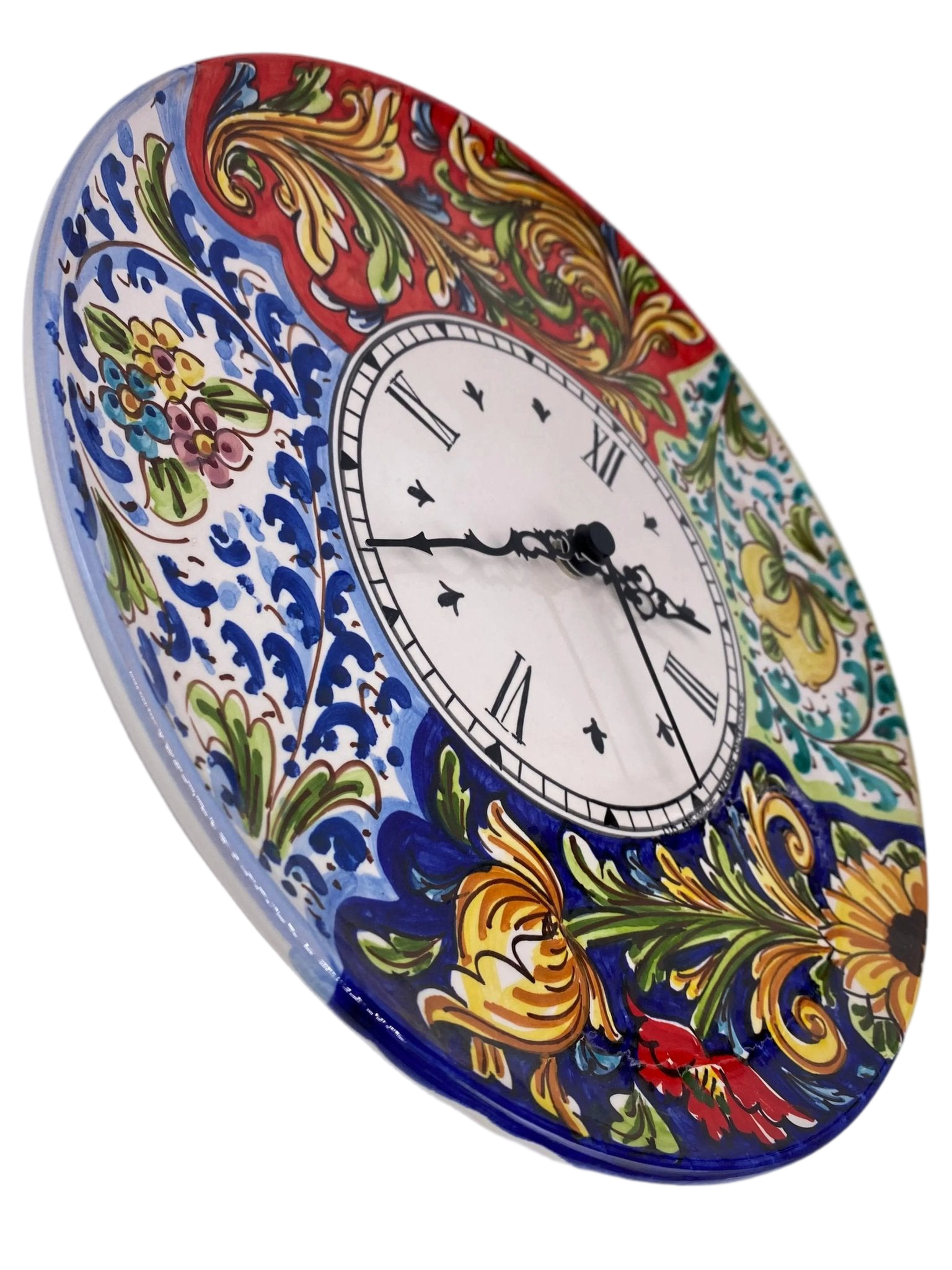 Orologio da Parete Ceramica Caltagirone Rotondo dipinto a mano cm D.30 Decoro n.3 - DD CERAMICHE SICILIANE