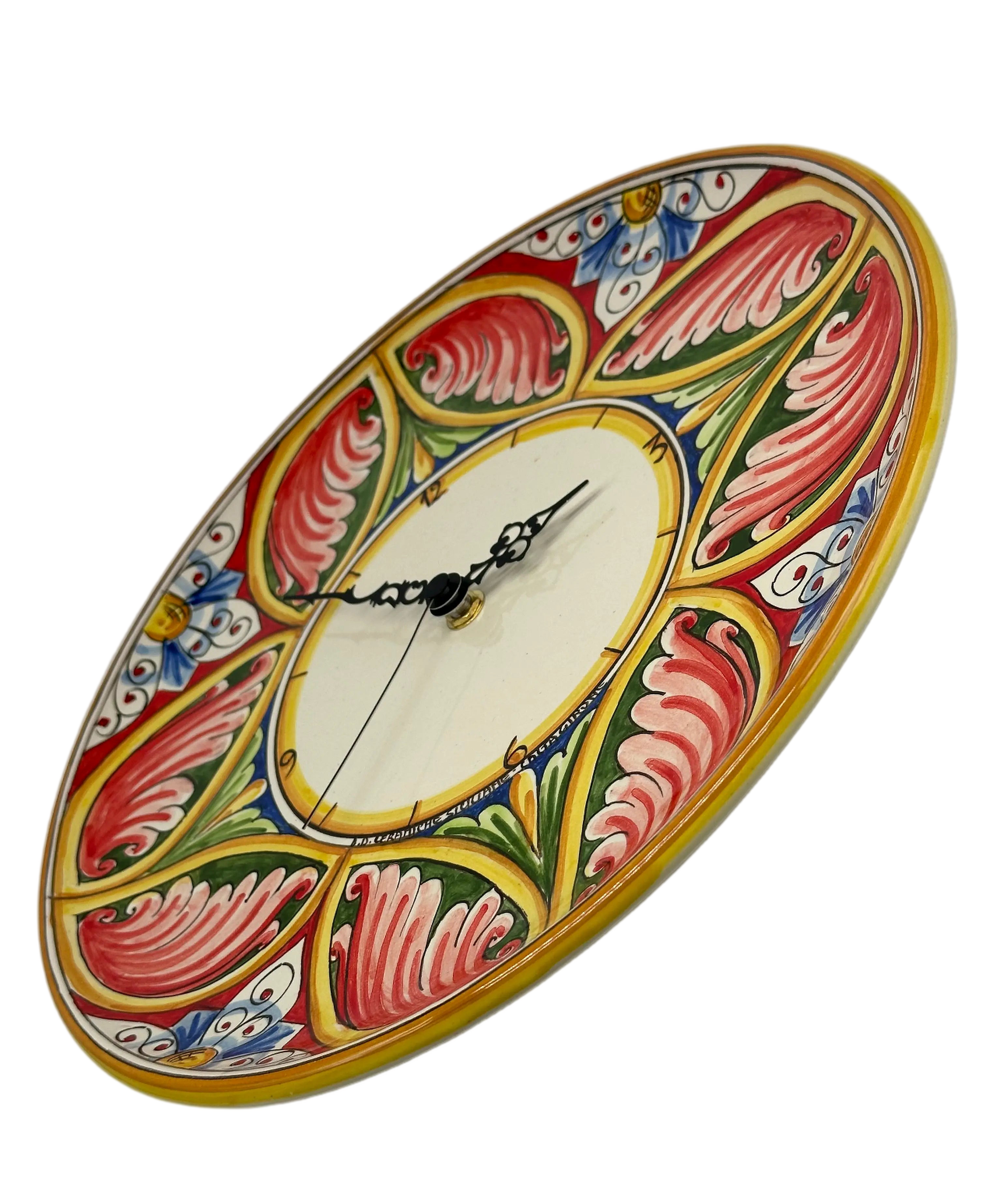 Orologio da Parete Ceramica Caltagirone Rotondo dipinto a mano cm D.30 Decoro n.8g DD CERAMICHE SICILIANE