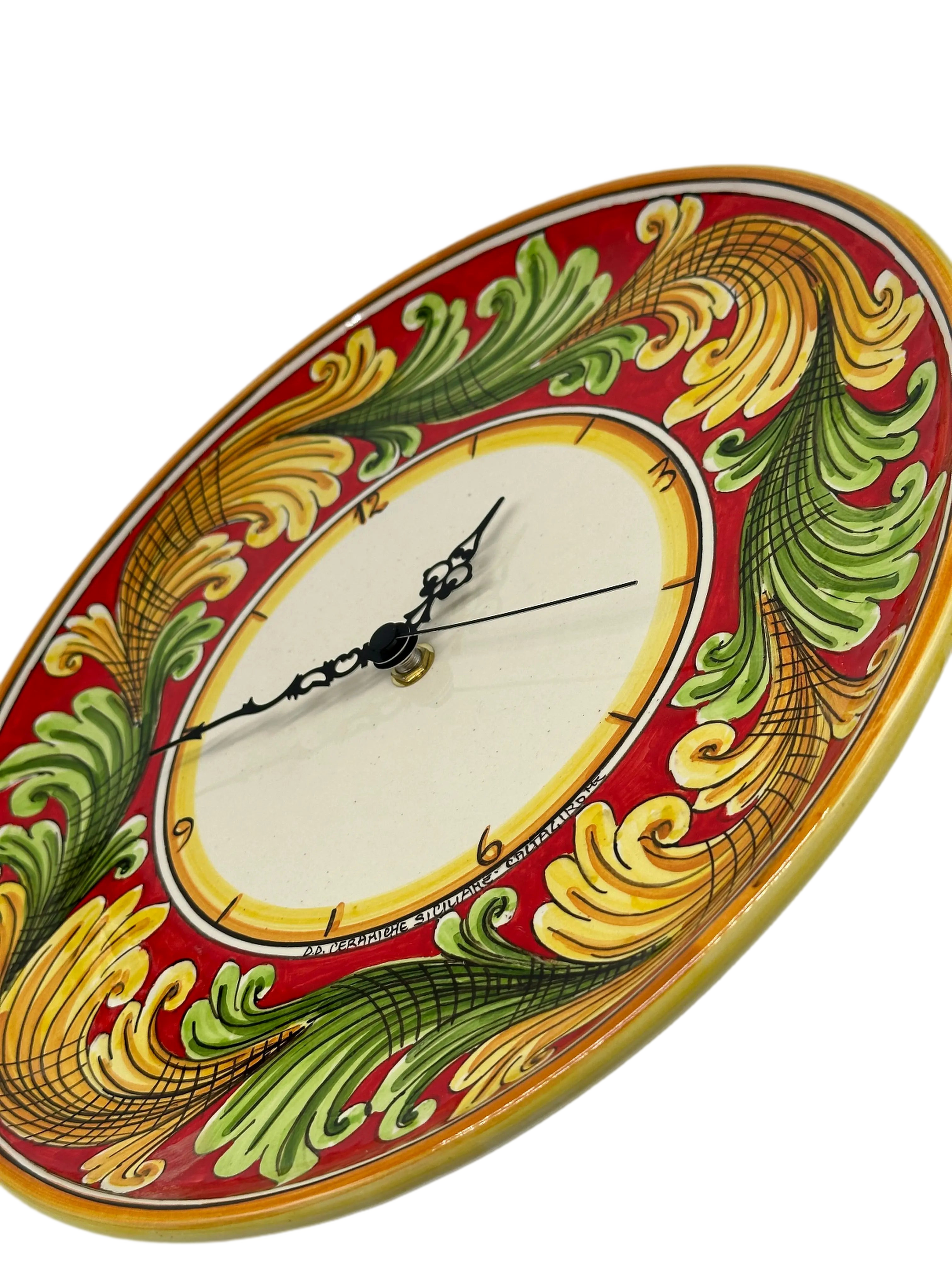 Orologio da Parete Ceramica Caltagirone Rotondo dipinto a mano cm D.30 Decoro n.9g DD CERAMICHE SICILIANE