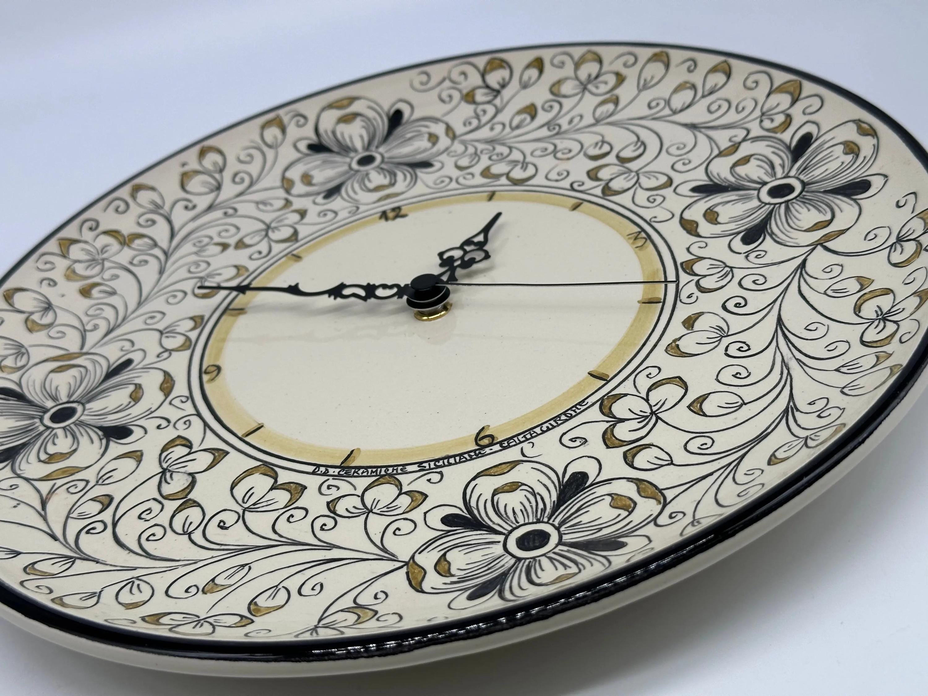 Orologio da Parete Ceramica Caltagirone Rotondo dipinto a mano cm D.30 Decoro n.7g DD CERAMICHE SICILIANE