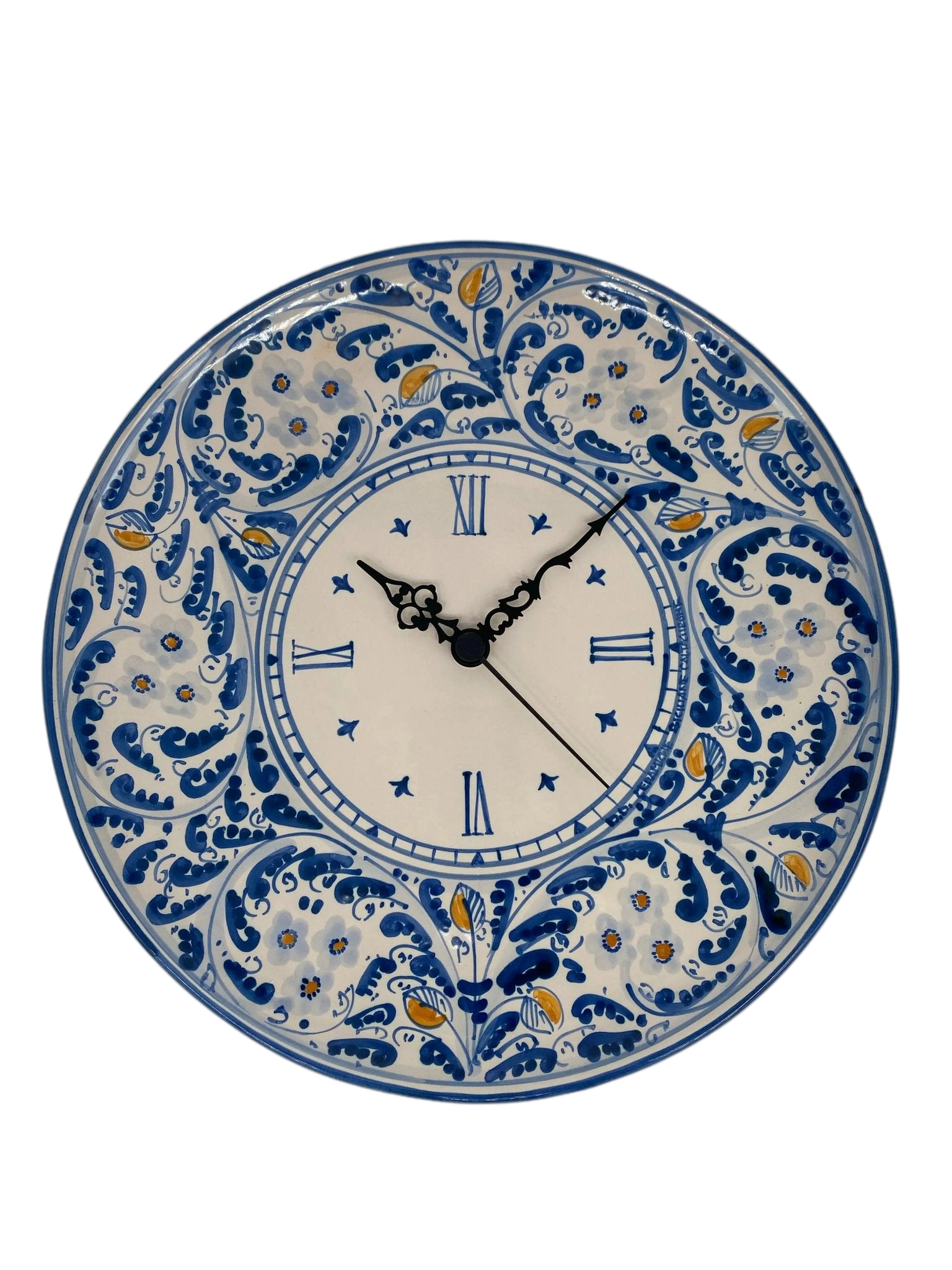 Orologio da Parete Ceramica Caltagirone Rotondo dipinto a mano cm D.30 Decoro n.2 - DD CERAMICHE SICILIANE