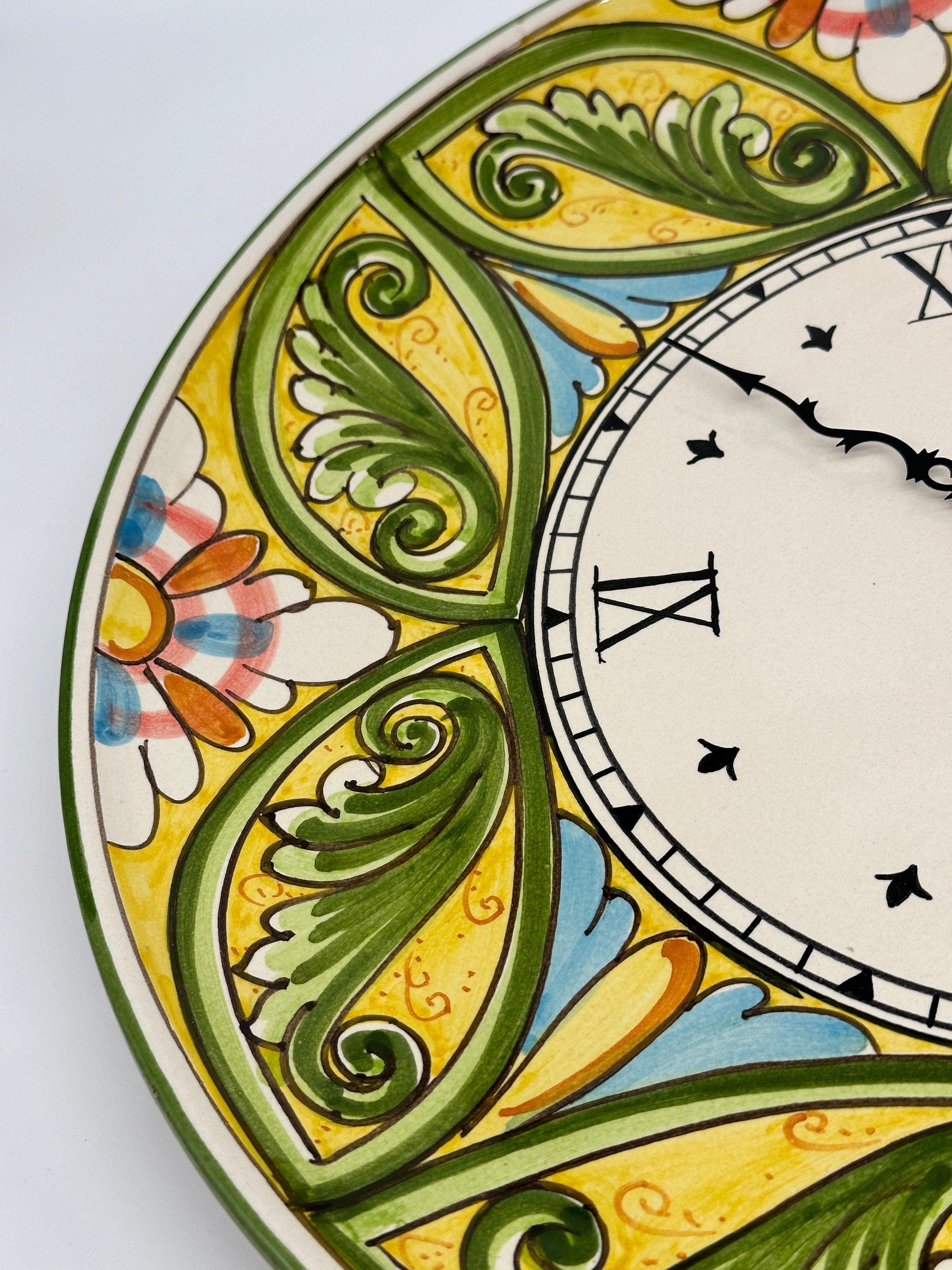 Orologio da Parete Ceramica Caltagirone Rotondo dipinto a mano cm D.43 Decoro n.1