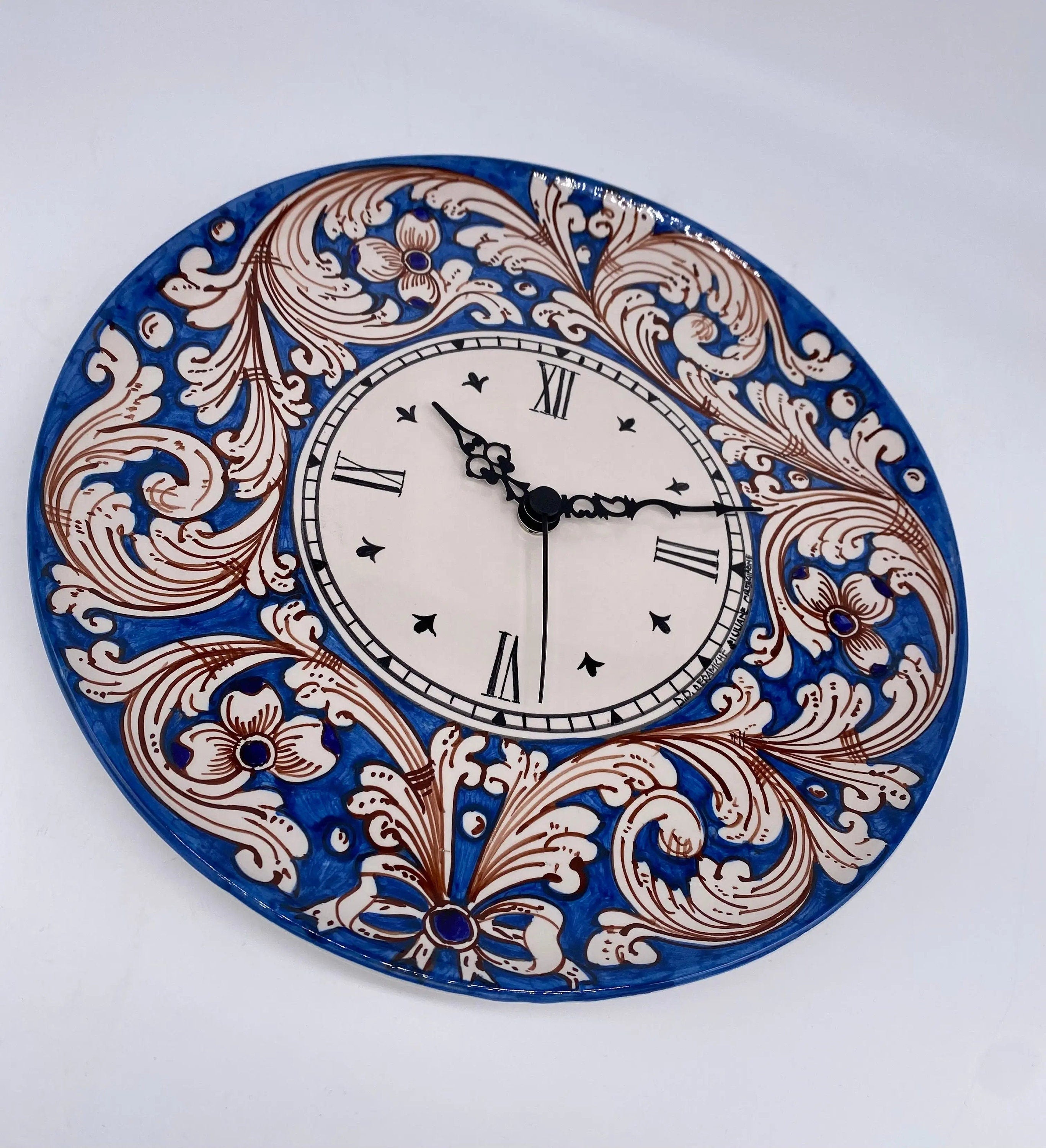Orologio da Parete Ceramica Caltagirone Rotondo dipinto a mano cm D.30 Decoro n.5 DD CERAMICHE SICILIANE