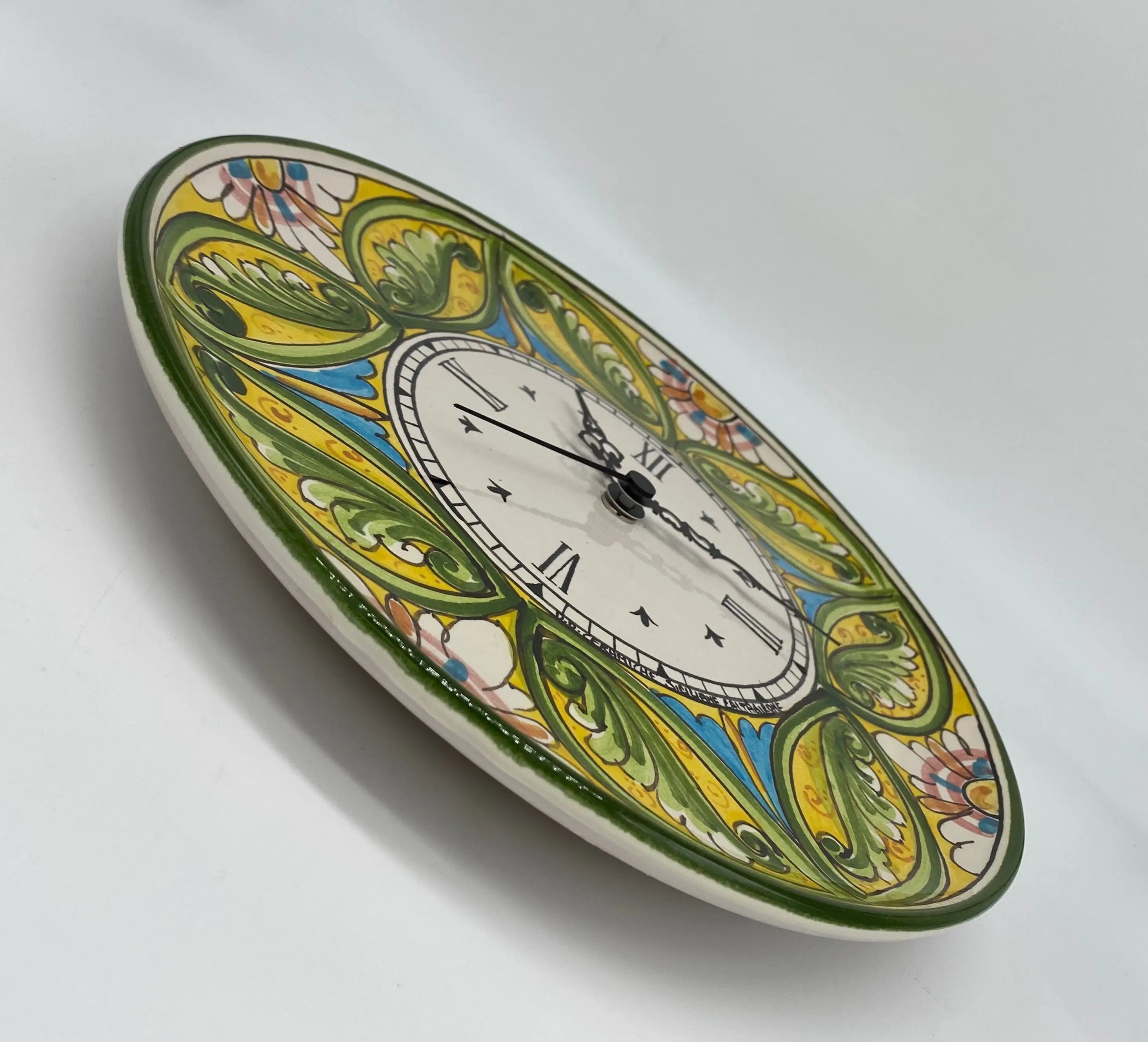 Orologio da Parete Ceramica Caltagirone Rotondo dipinto a mano cm D.30 Decoro n.1 DD CERAMICHE SICILIANE