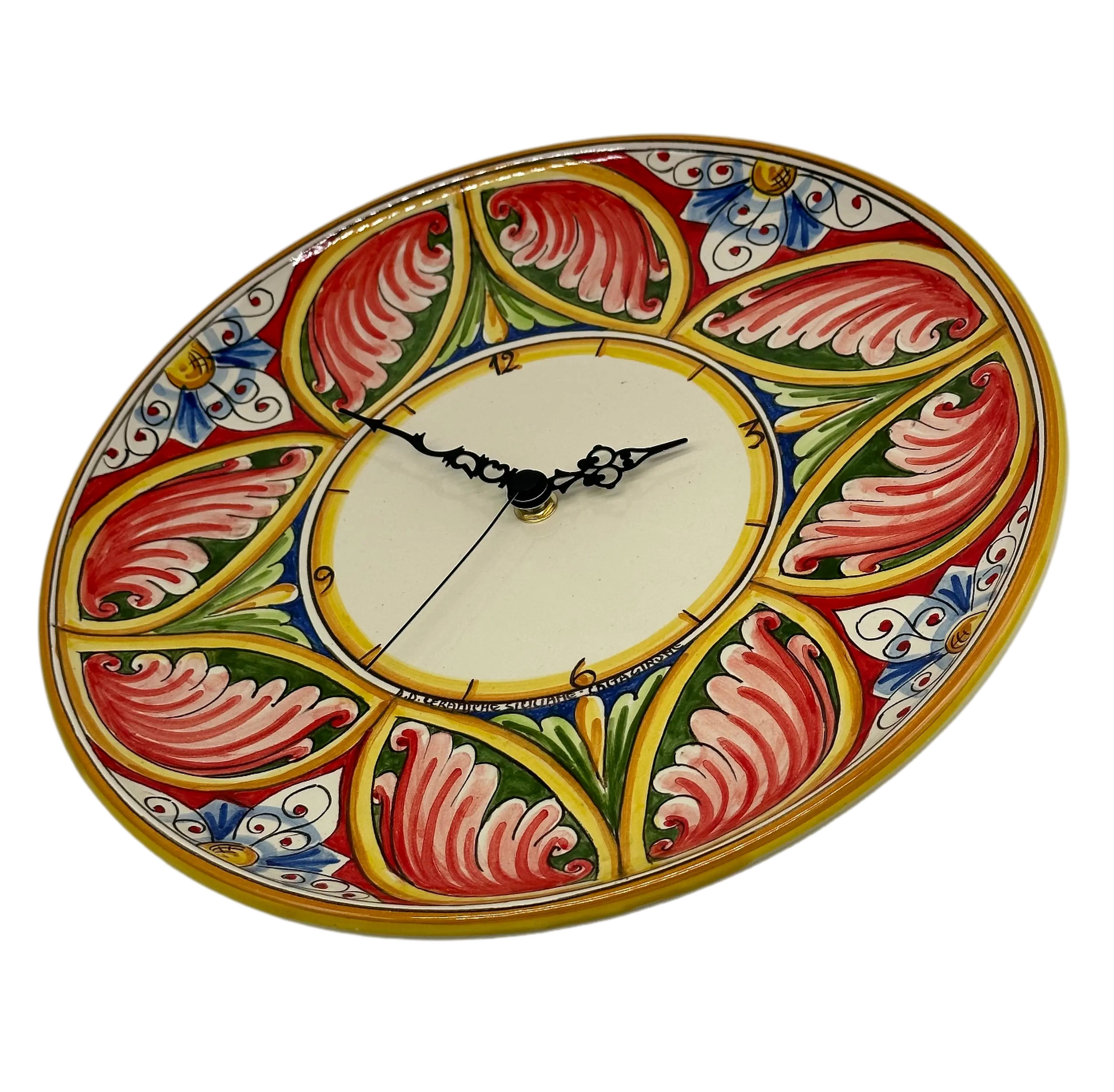 Orologio da Parete Ceramica Caltagirone Rotondo dipinto a mano cm D.30 Decoro n.8g DD CERAMICHE SICILIANE
