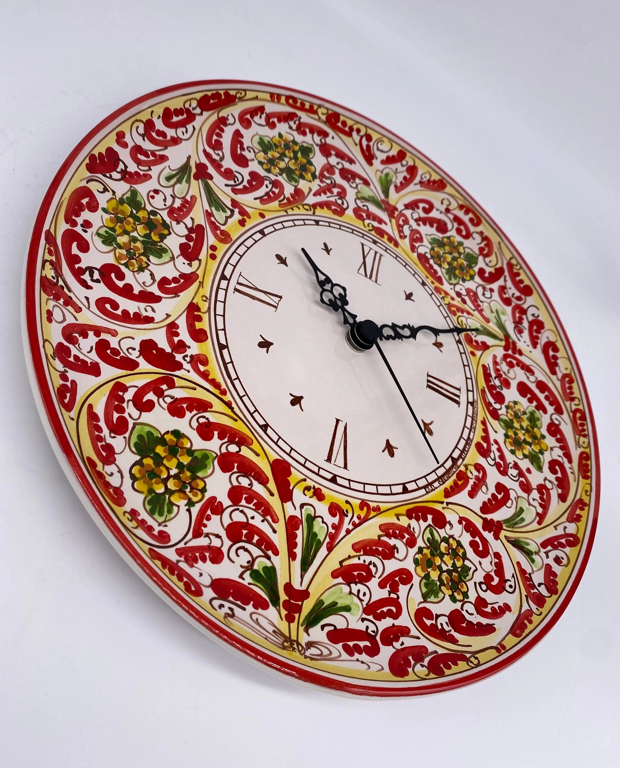Orologio da Parete Ceramica Caltagirone Rotondo dipinto a mano cm D.30 Decoro n.6 DD CERAMICHE SICILIANE