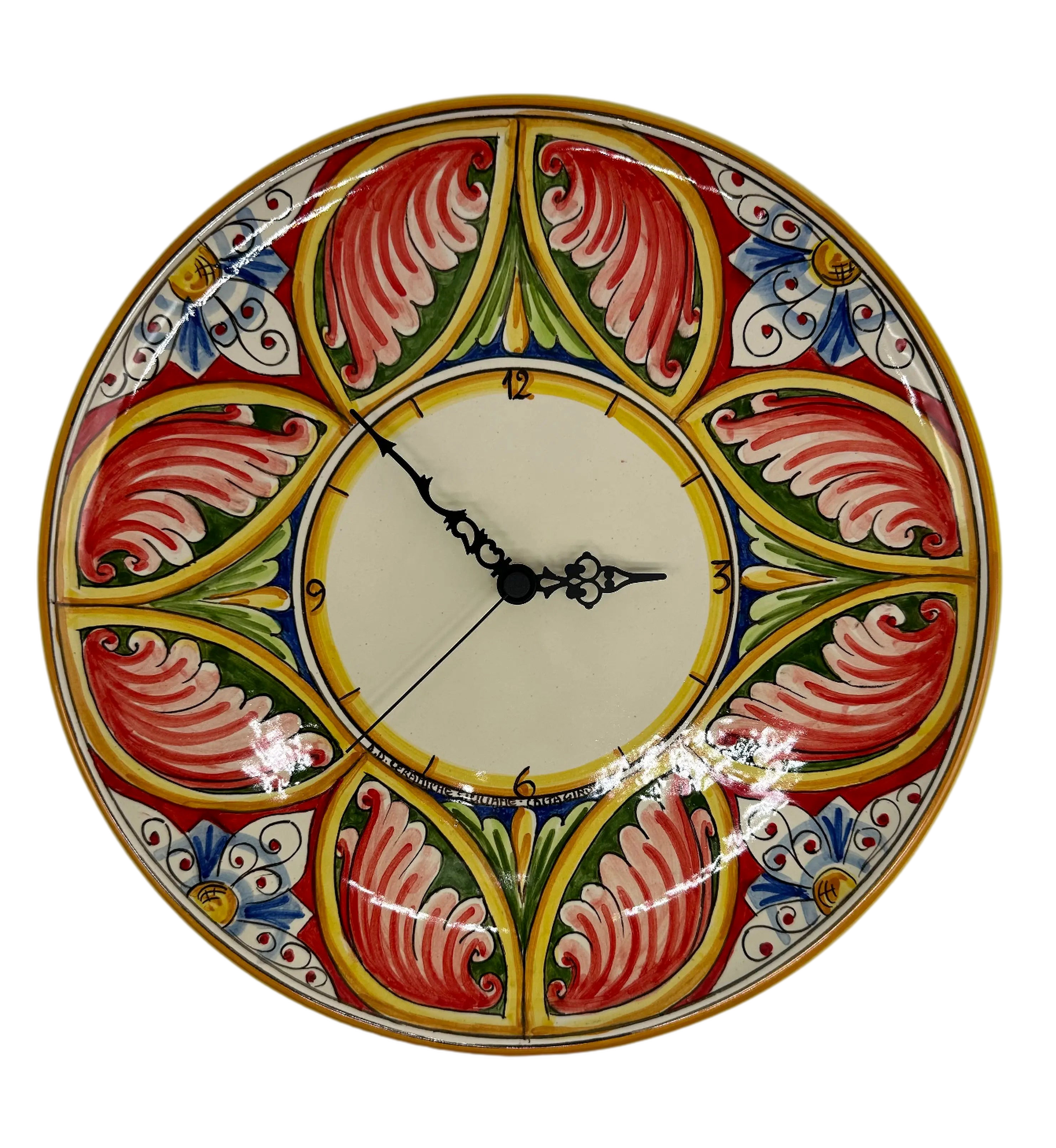 Orologio da Parete Ceramica Caltagirone Rotondo dipinto a mano cm D.30 Decoro n.8g DD CERAMICHE SICILIANE