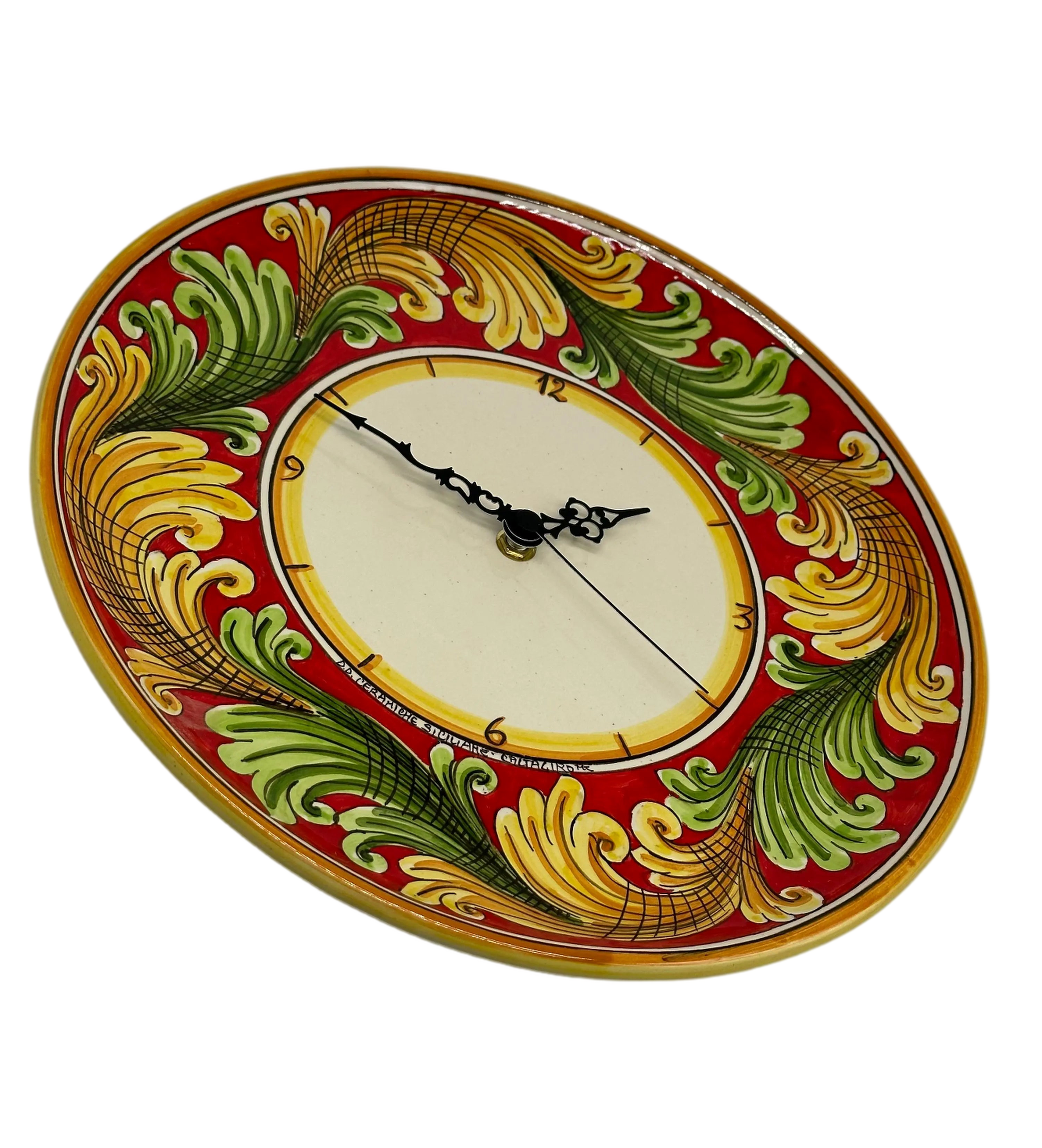 Orologio da Parete Ceramica Caltagirone Rotondo dipinto a mano cm D.30 Decoro n.9g DD CERAMICHE SICILIANE