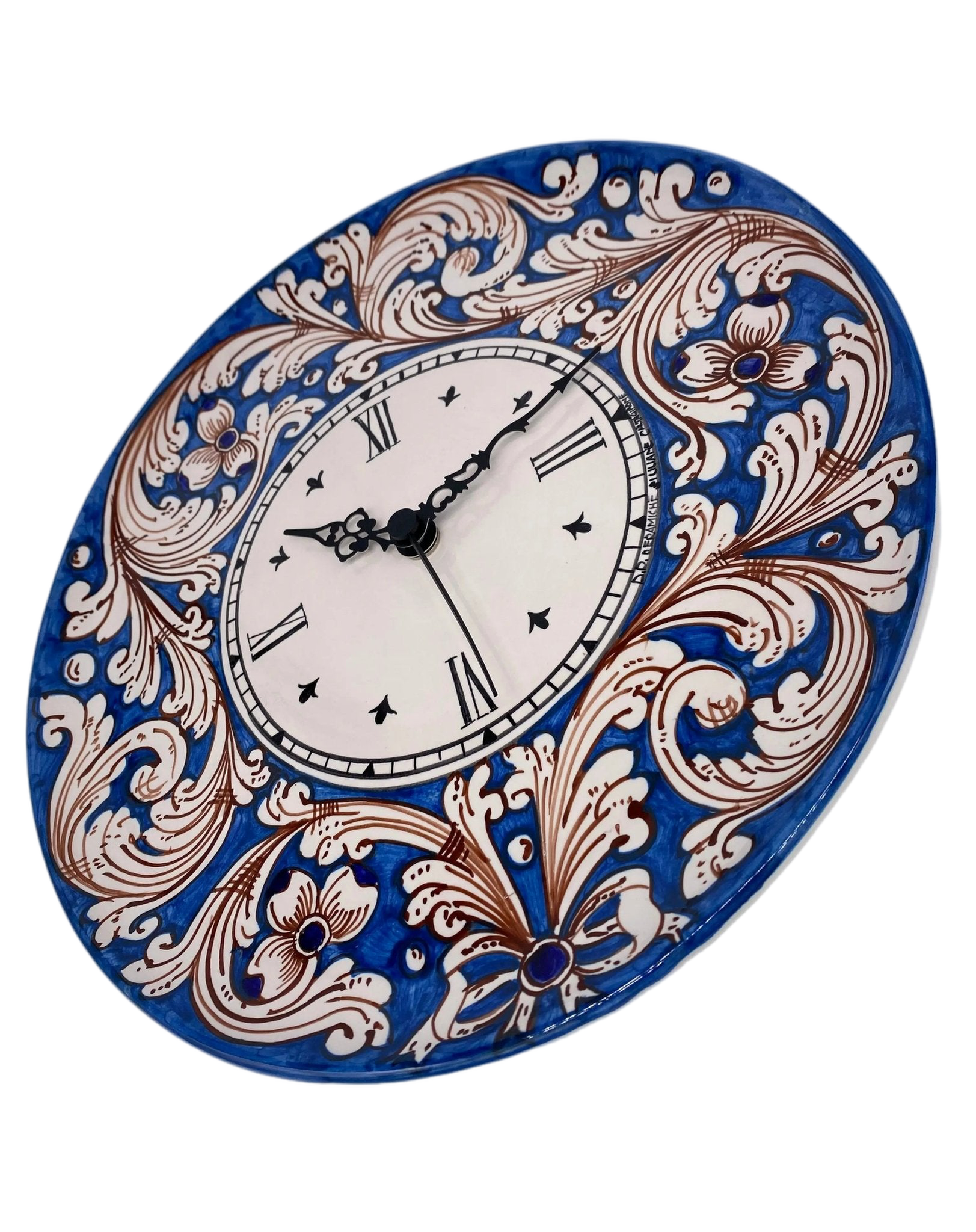 Orologio da Parete Ceramica Caltagirone Rotondo dipinto a mano cm D.30 Decoro n.5 - DD CERAMICHE SICILIANE