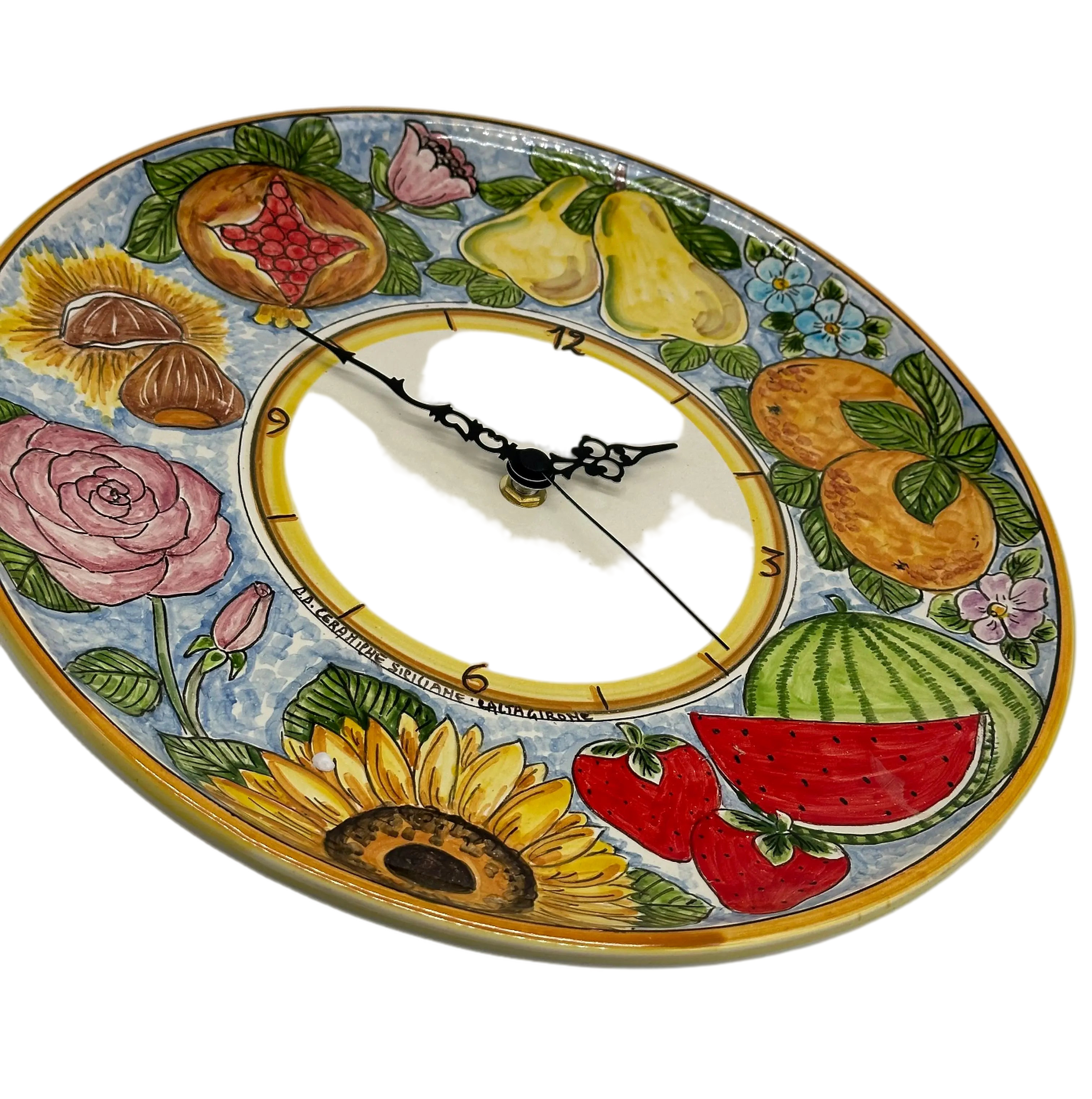 Orologio da Parete Ceramica Caltagirone Rotondo dipinto a mano cm D.30 Decoro n.12g DD CERAMICHE SICILIANE