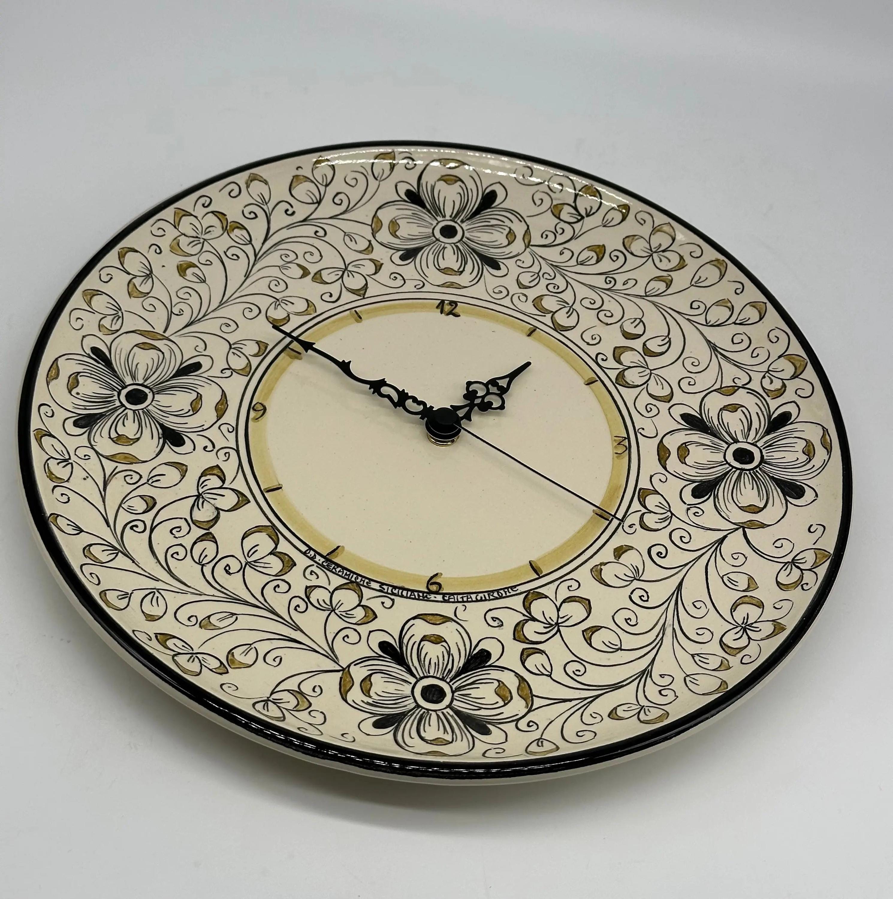 Orologio da Parete Ceramica Caltagirone Rotondo dipinto a mano cm D.30 Decoro n.7g DD CERAMICHE SICILIANE