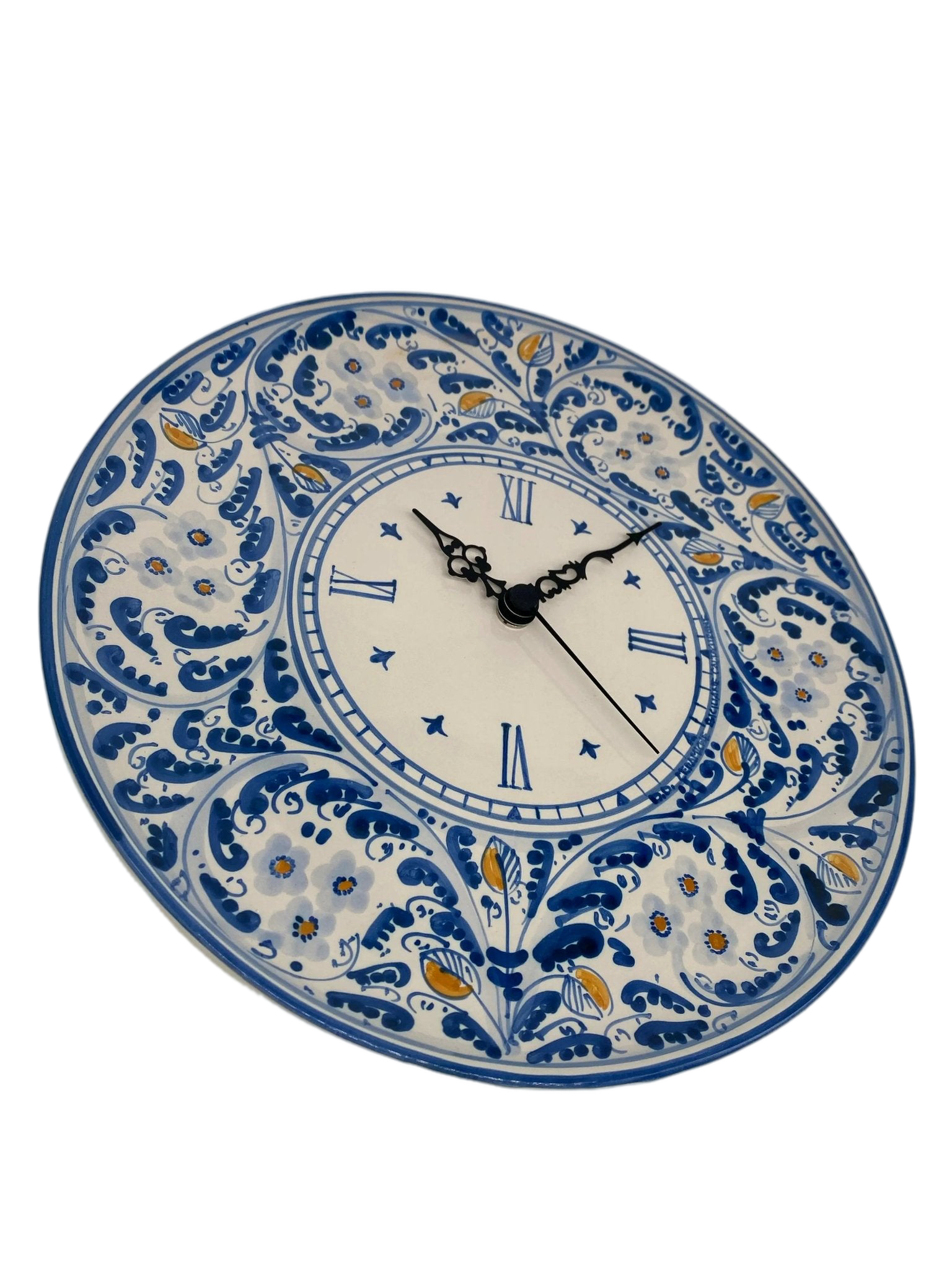 Orologio da Parete Ceramica Caltagirone Rotondo dipinto a mano cm D.30 Decoro n.2 - DD CERAMICHE SICILIANE