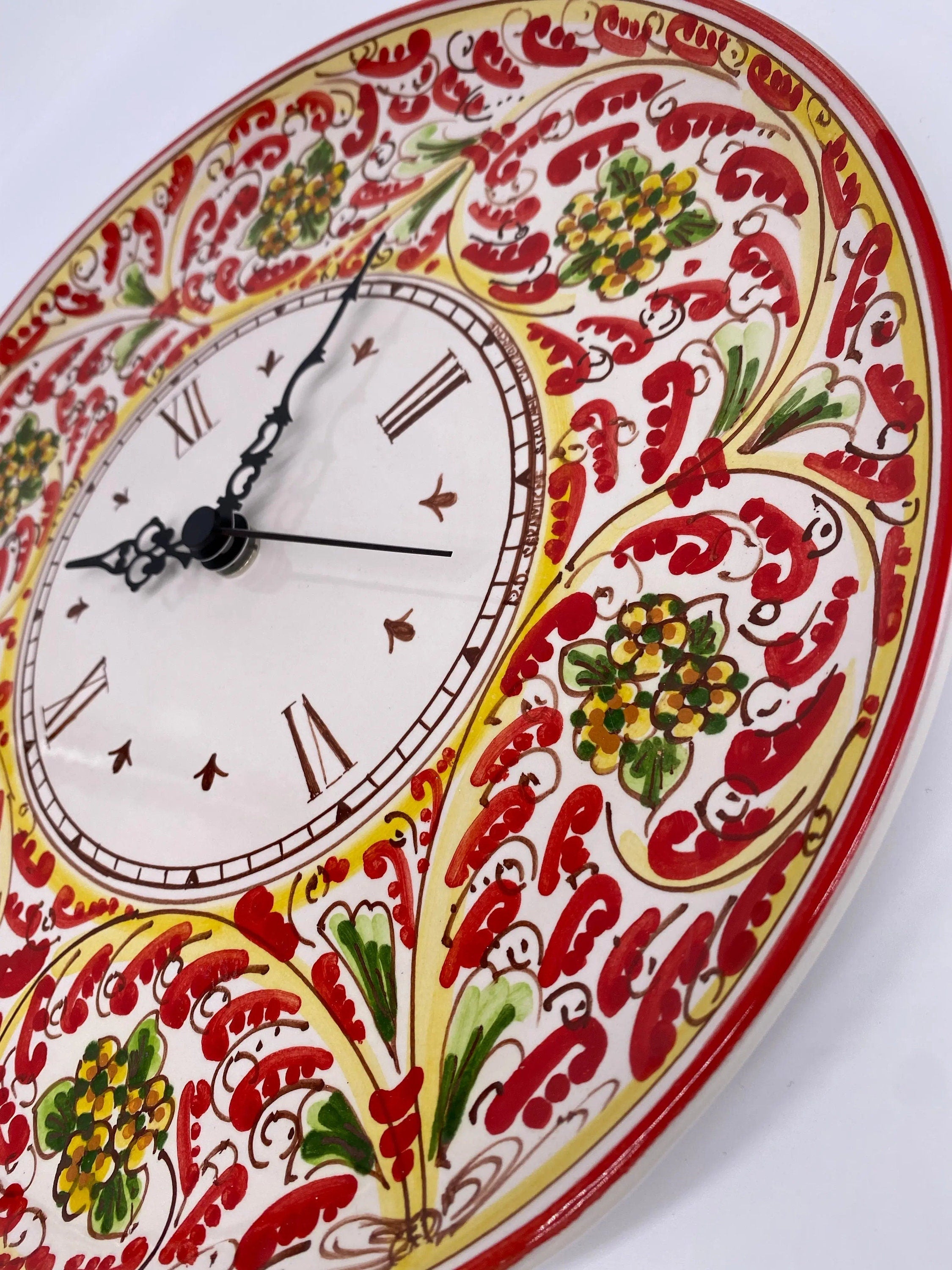Orologio da Parete Ceramica Caltagirone Rotondo dipinto a mano cm D.30 Decoro n.6 DD CERAMICHE SICILIANE