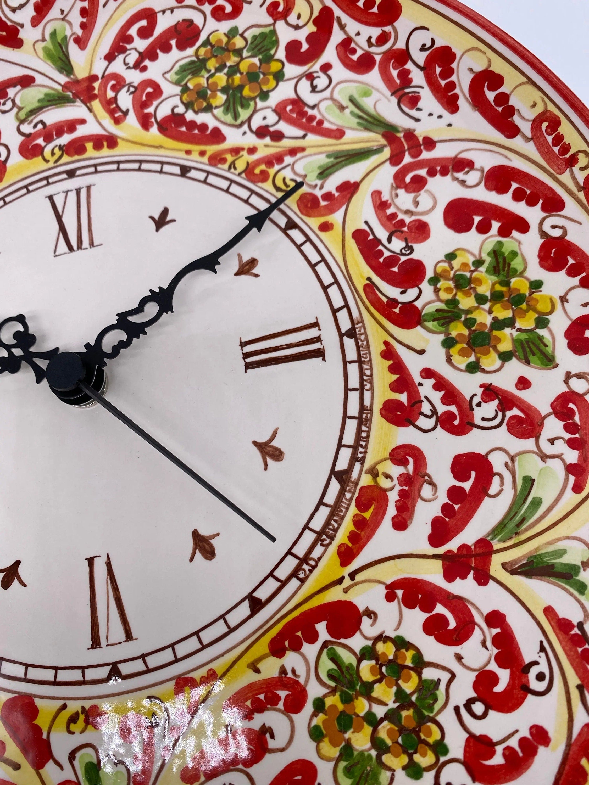 Orologio da Parete Ceramica Caltagirone Rotondo dipinto a mano cm D.30 Decoro n.6 DD CERAMICHE SICILIANE