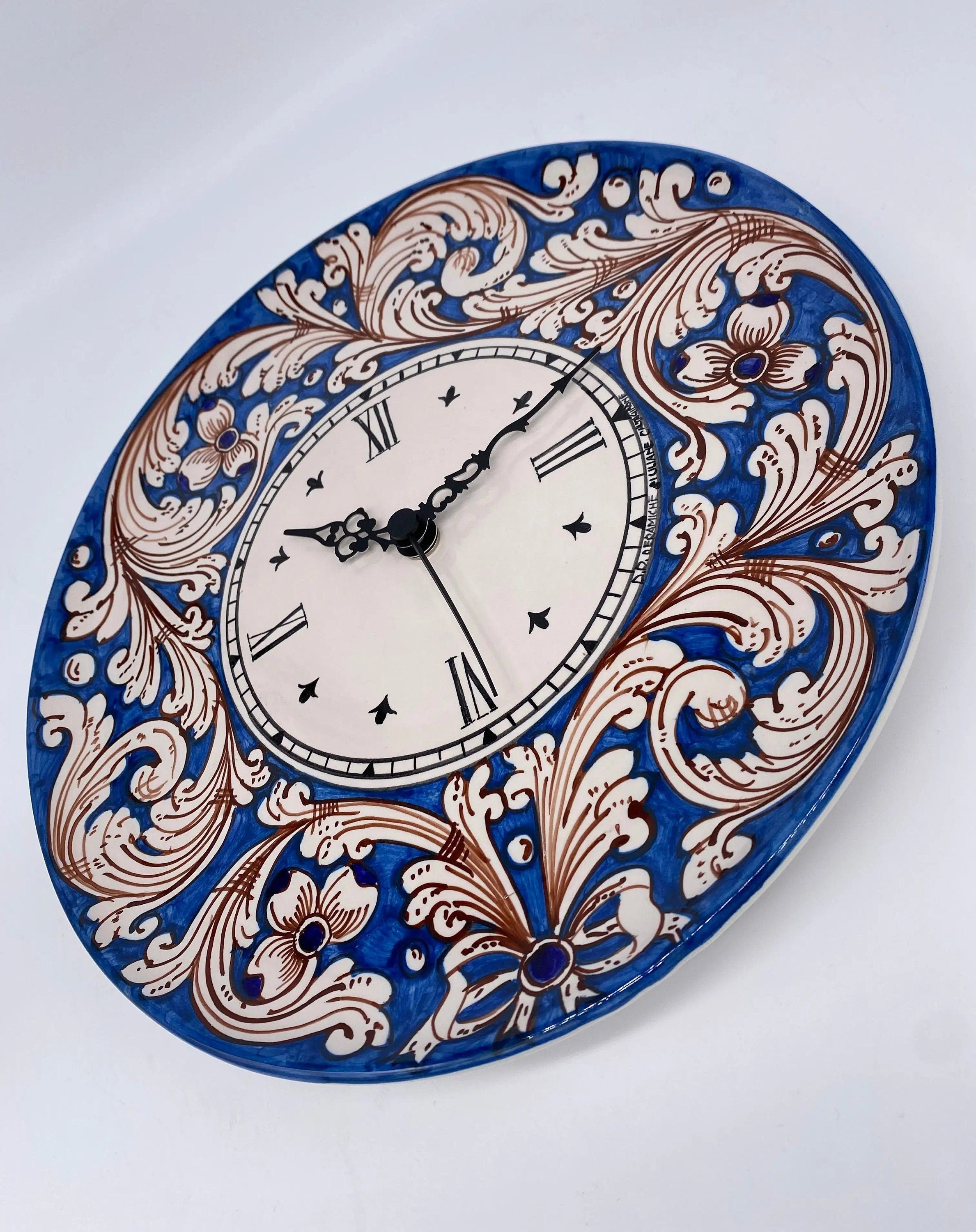 Orologio da Parete Ceramica Caltagirone Rotondo dipinto a mano cm D.30 Decoro n.5 DD CERAMICHE SICILIANE