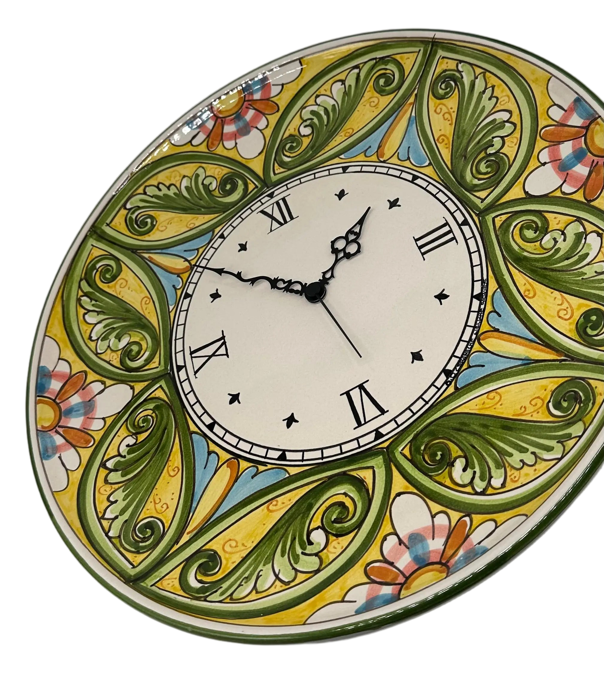 Orologio da Parete Ceramica Caltagirone Rotondo dipinto a mano cm D.43 Decoro n.1 DD CERAMICHE SICILIANE