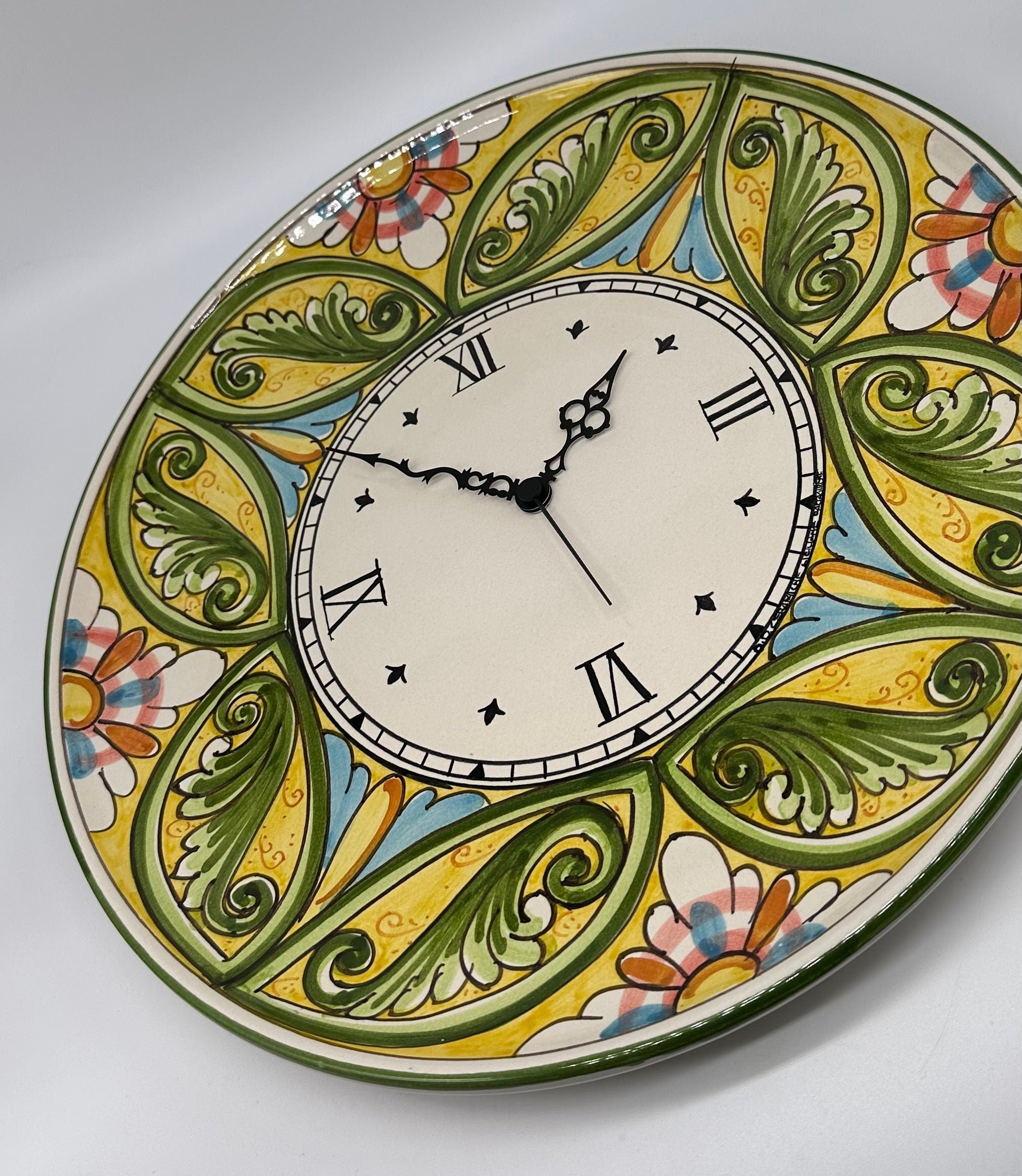 Orologio da Parete Ceramica Caltagirone Rotondo dipinto a mano cm D.43 Decoro n.1