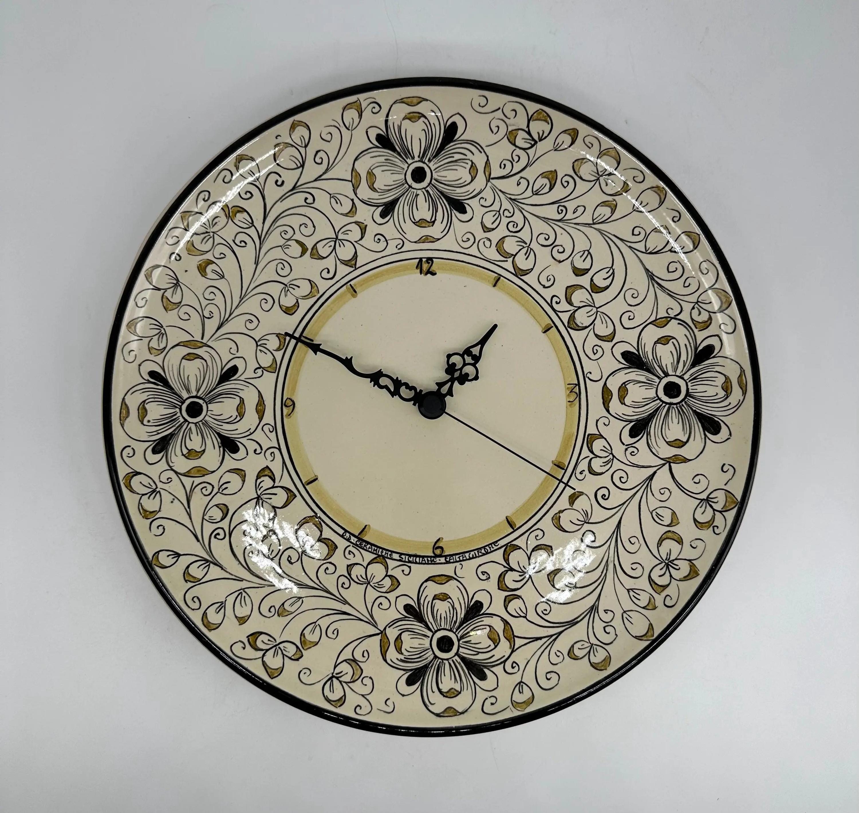 Orologio da Parete Ceramica Caltagirone Rotondo dipinto a mano cm D.30 Decoro n.7g DD CERAMICHE SICILIANE