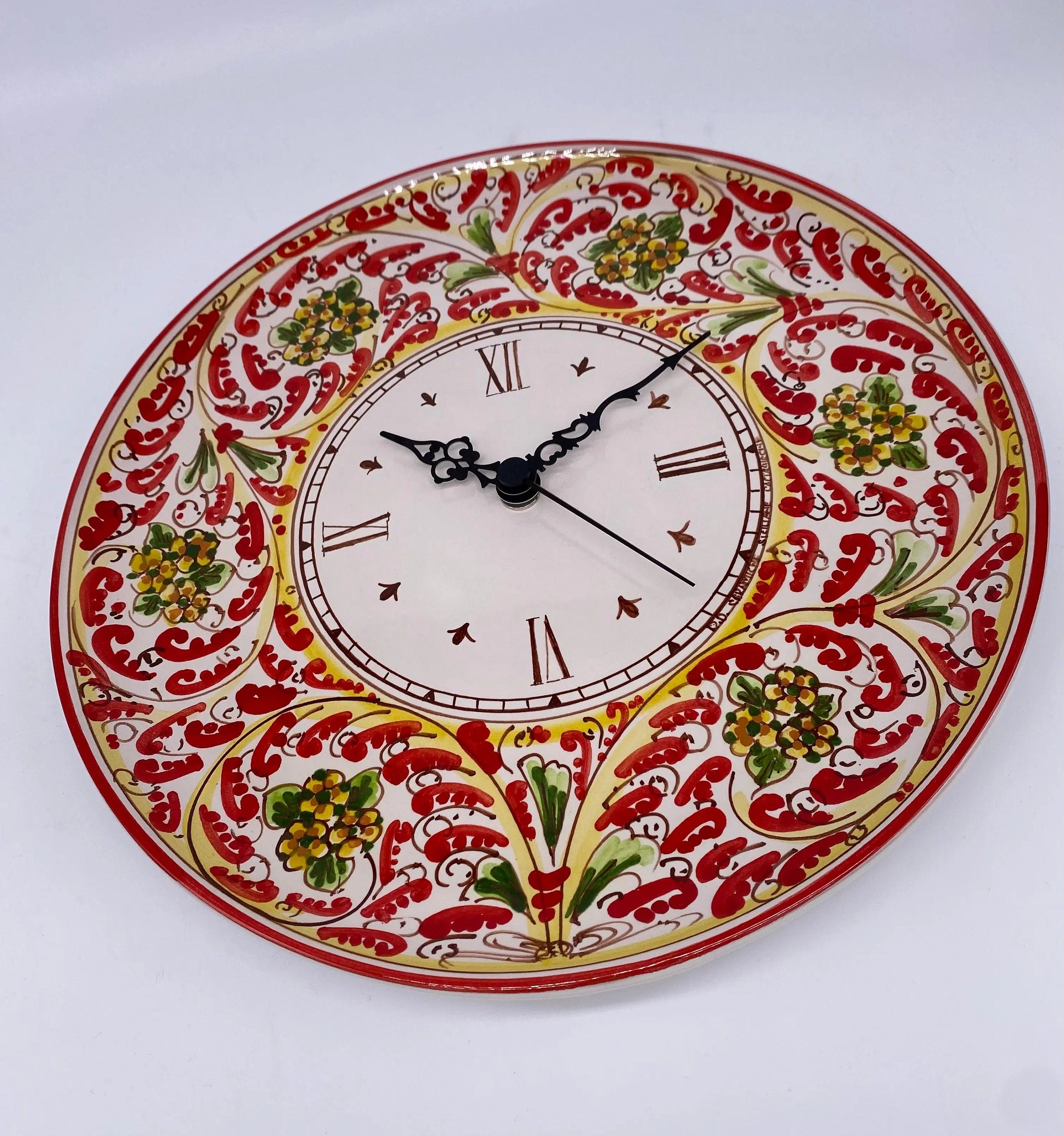 Orologio da Parete Ceramica Caltagirone Rotondo dipinto a mano cm D.30 Decoro n.6 DD CERAMICHE SICILIANE