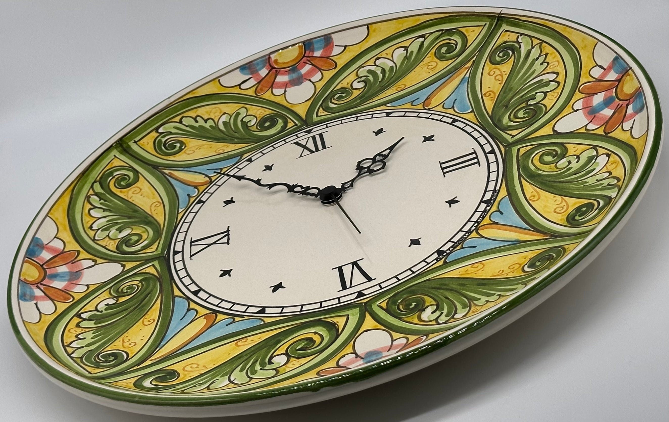 Orologio da Parete Ceramica Caltagirone Rotondo dipinto a mano cm D.43 Decoro n.1