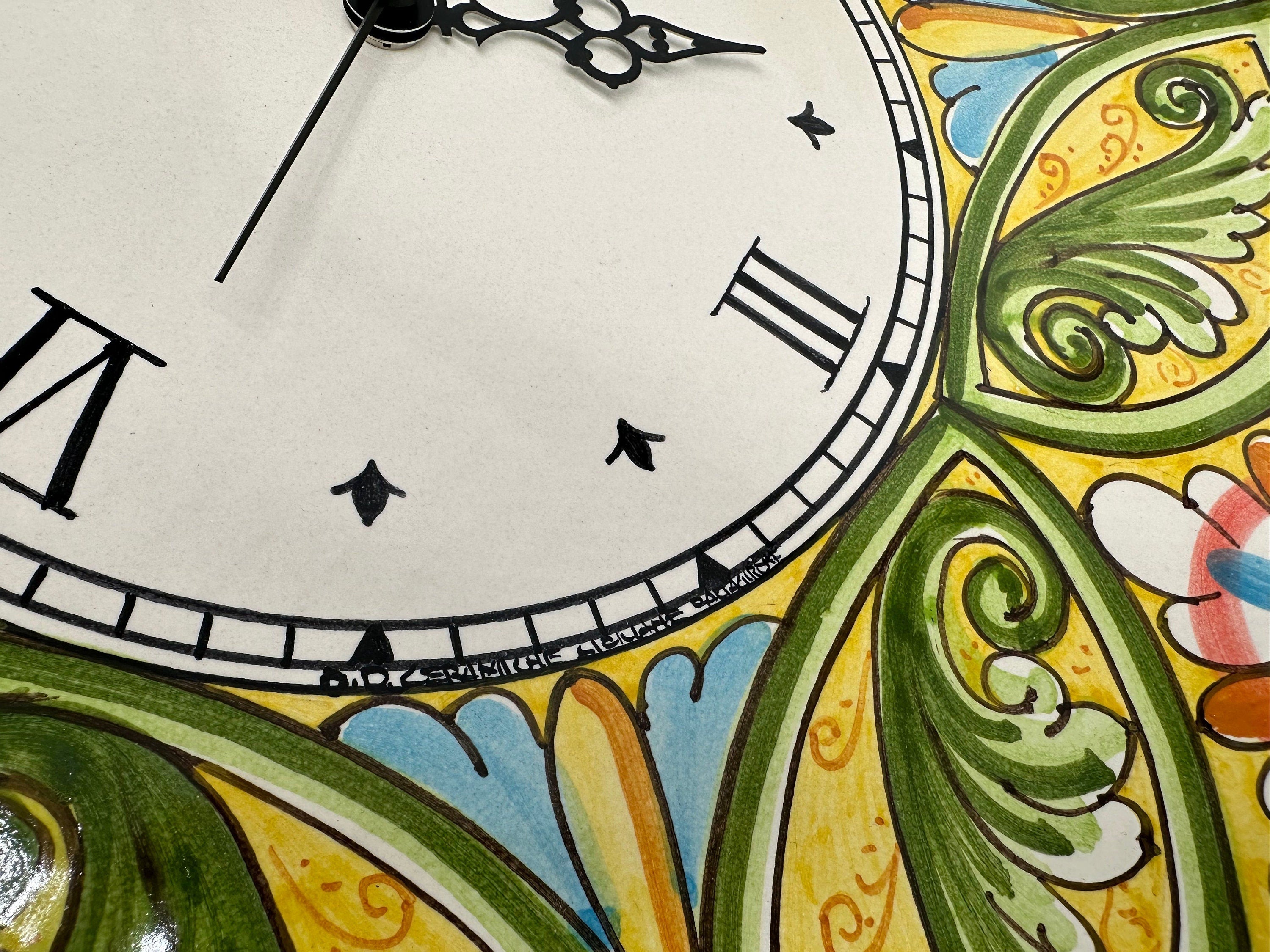 Orologio da Parete Ceramica Caltagirone Rotondo dipinto a mano cm D.43 Decoro n.1