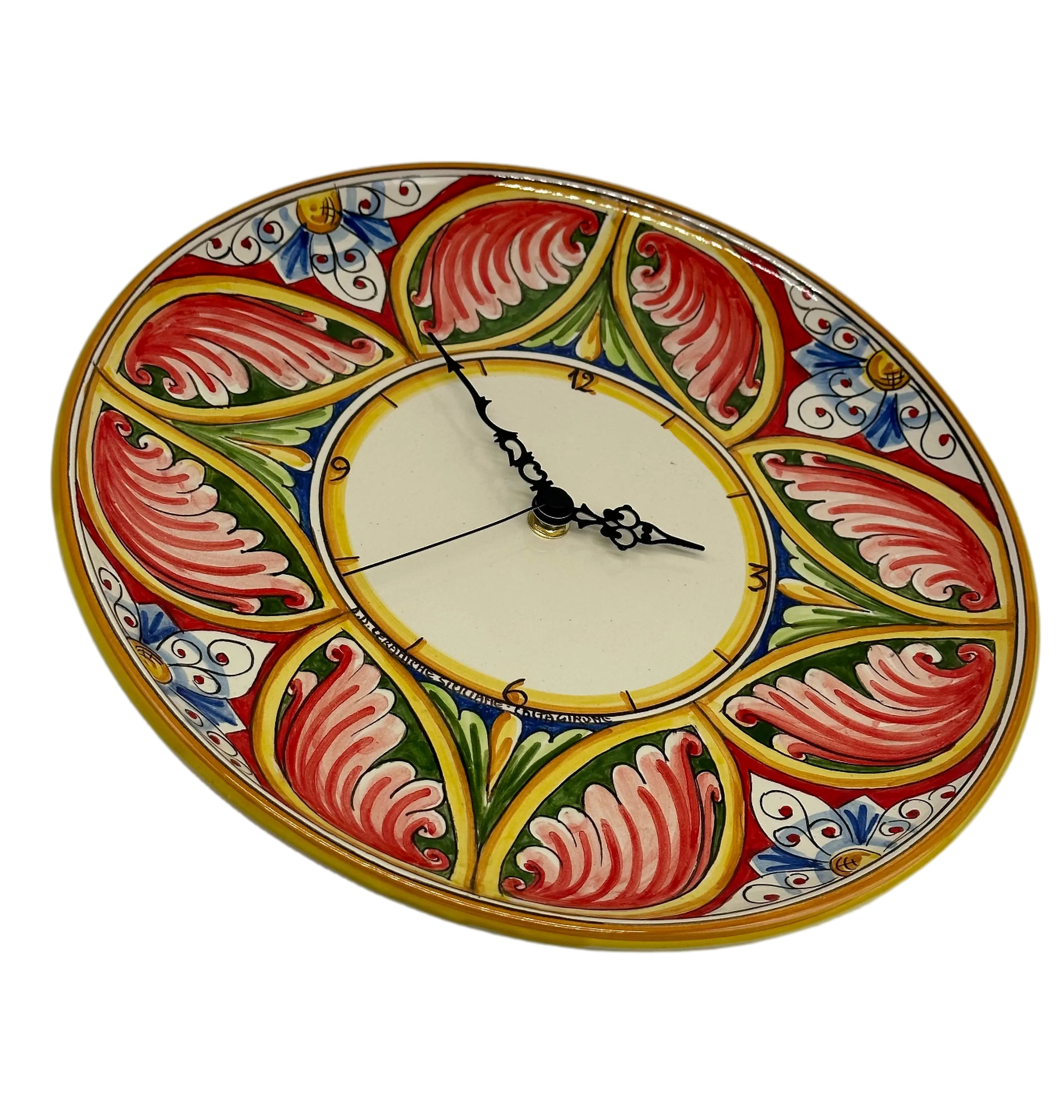 Orologio da Parete Ceramica Caltagirone Rotondo dipinto a mano cm D.30 Decoro n.8g DD CERAMICHE SICILIANE