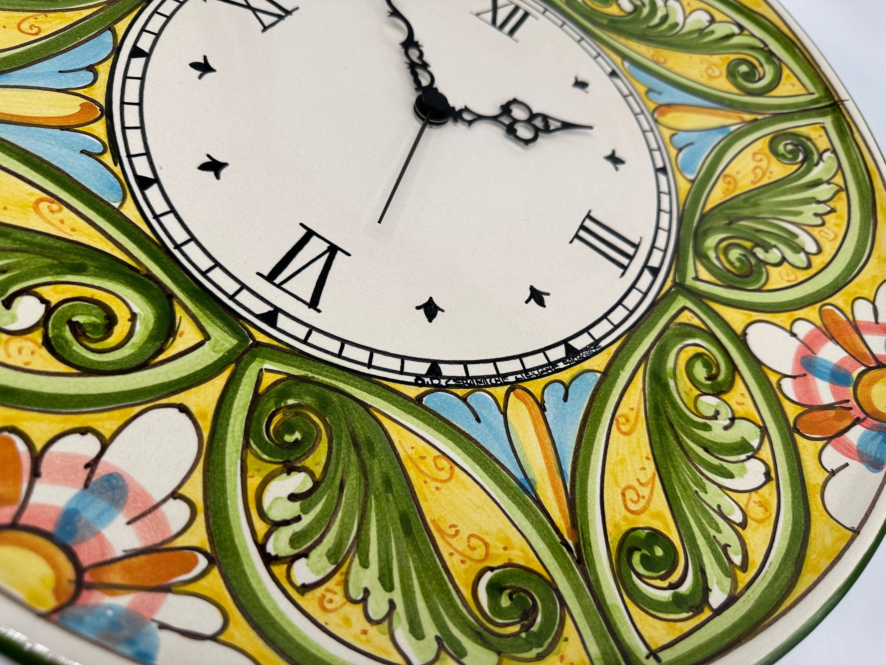 Orologio da Parete Ceramica Caltagirone Rotondo dipinto a mano cm D.43 Decoro n.1