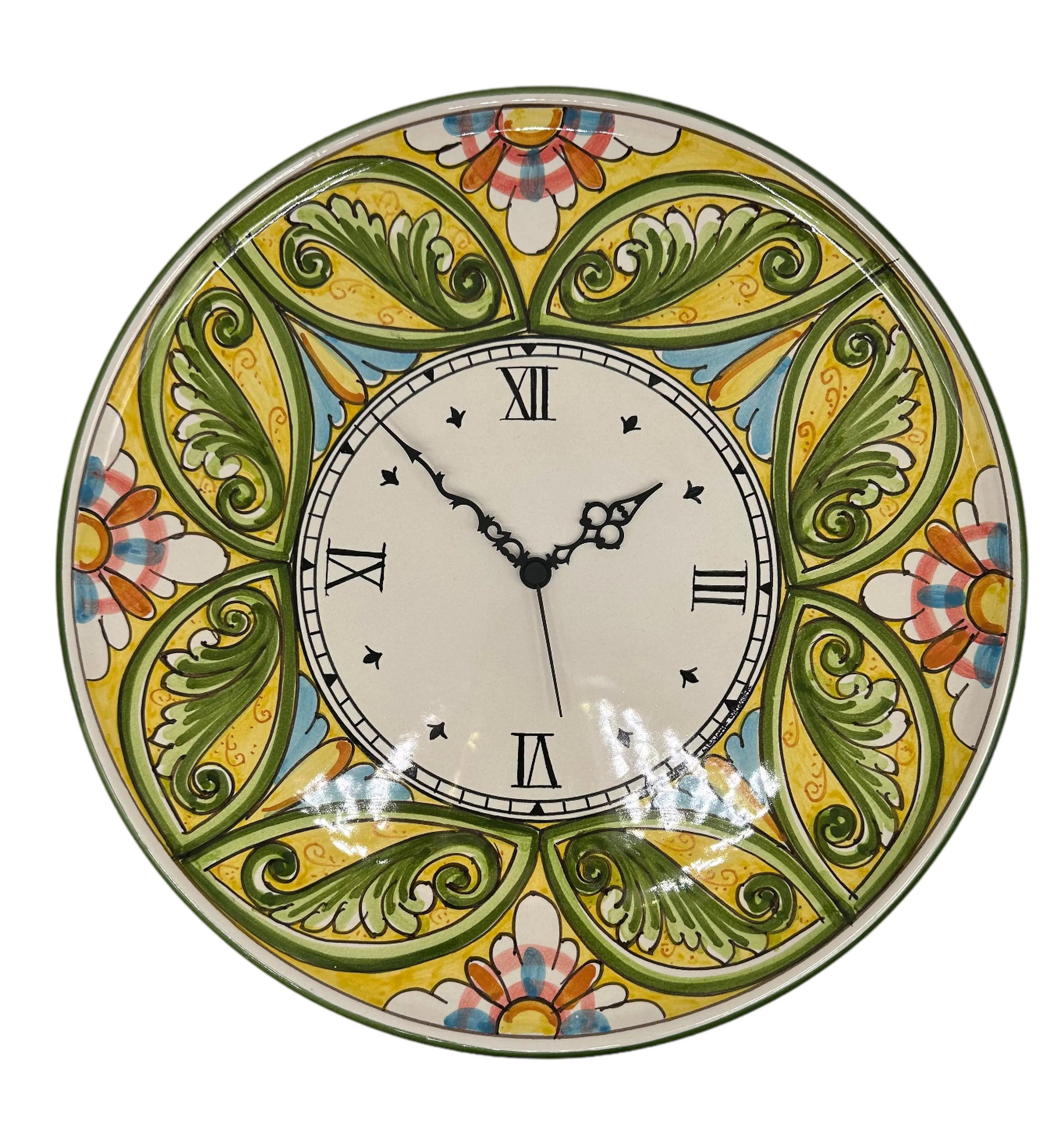 Orologio da Parete Ceramica Caltagirone Rotondo dipinto a mano cm D.43 Decoro n.1 DD CERAMICHE SICILIANE