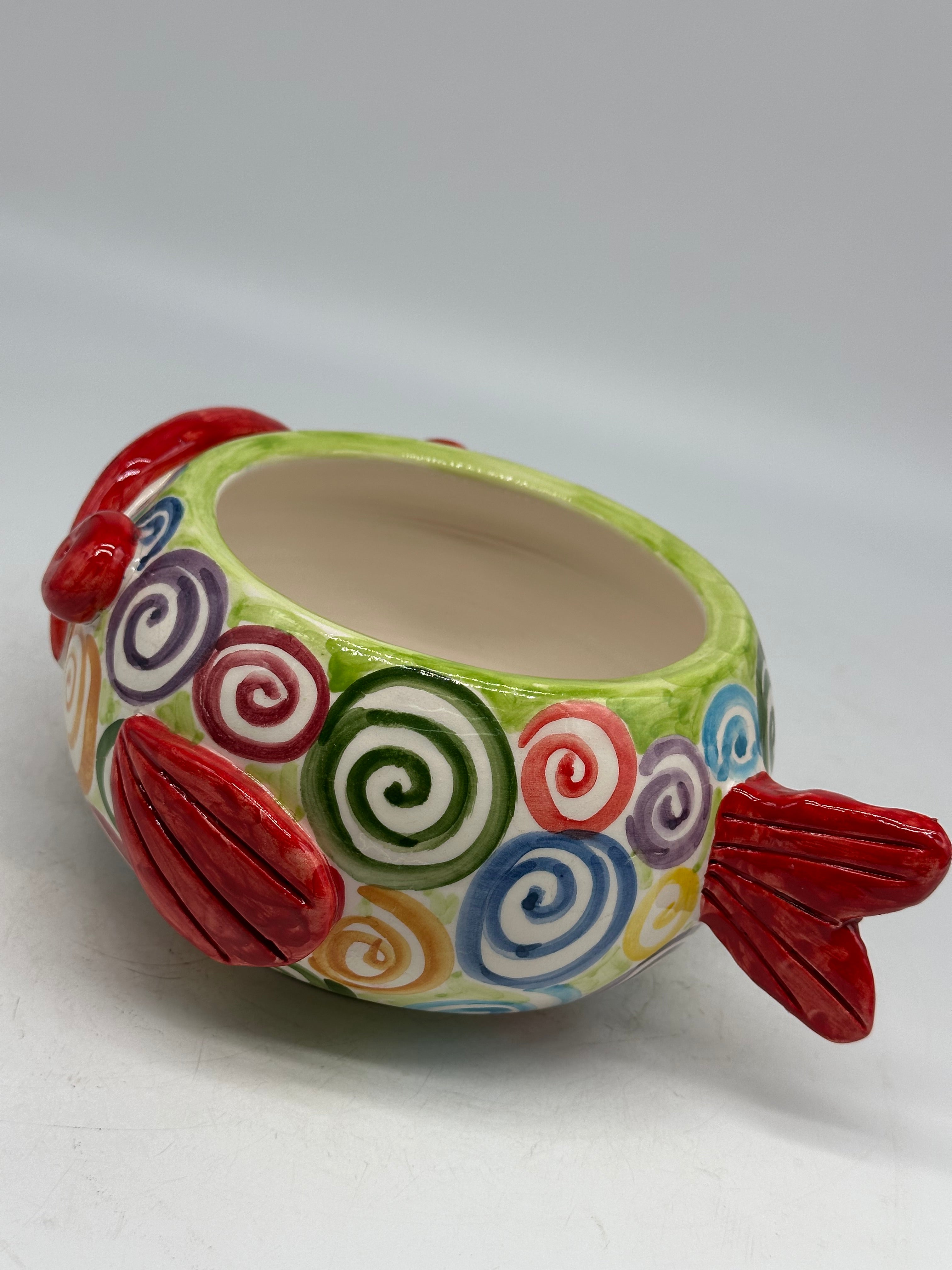 Pesce Svuotatasche cm H.10 L.18 P.22 Decorato a Mano Ceramica Caltagirone - OGGETTISTICA
