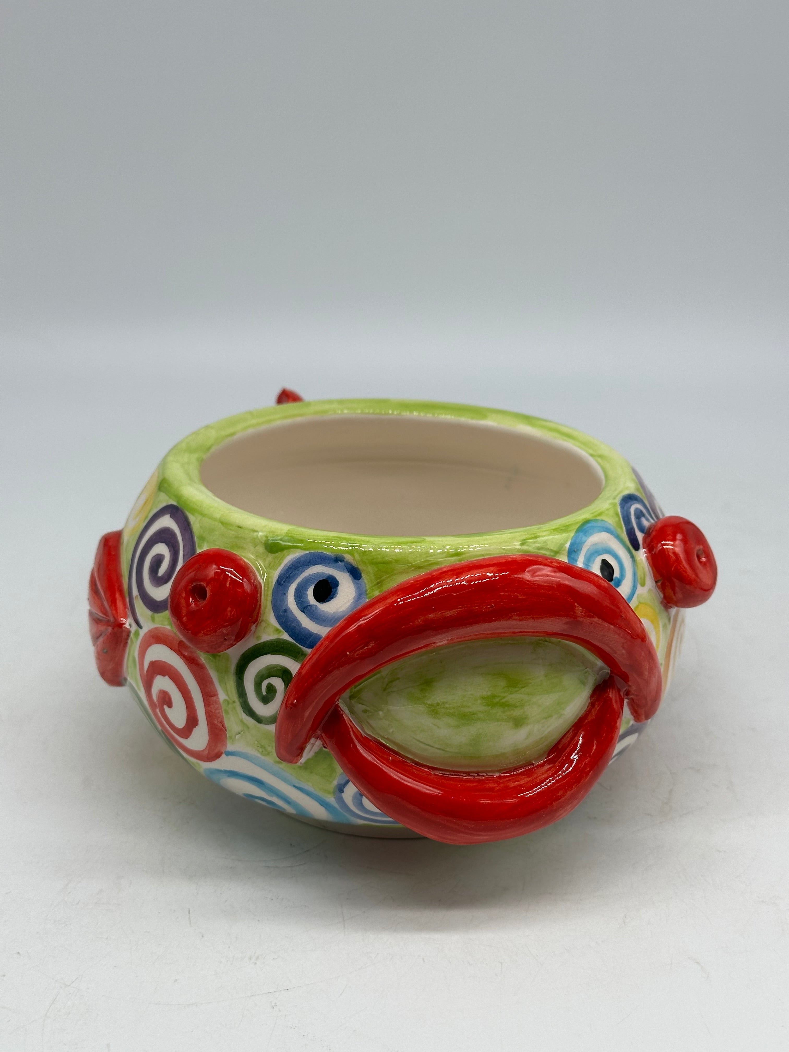 Pesce Svuotatasche cm H.10 L.18 P.22 Decorato a Mano Ceramica Caltagirone - OGGETTISTICA