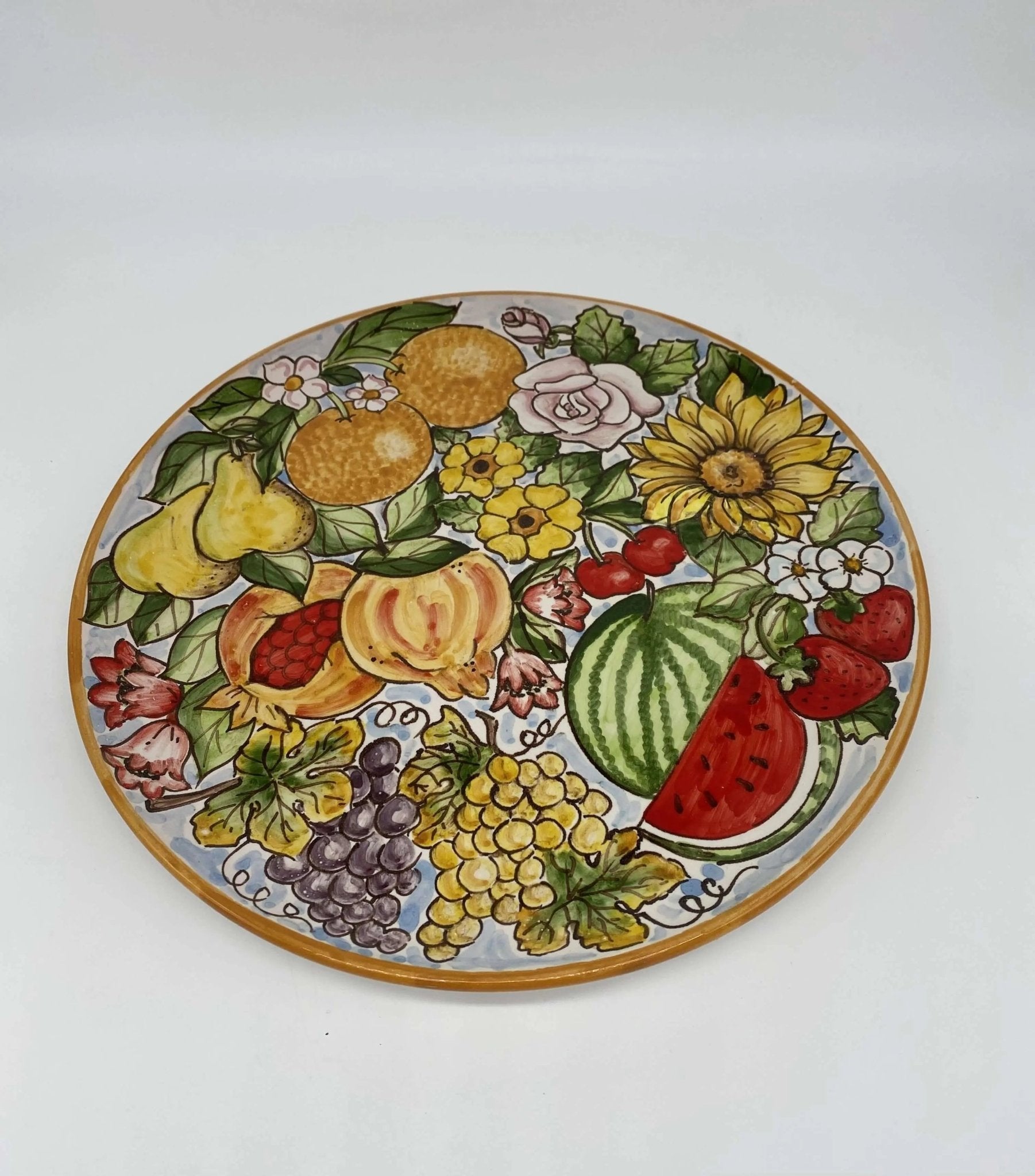 Piatto Decorativo dipinto a mano diametro cm 30 Decoro “4 stagioni” - DD CERAMICHE SICILIANE