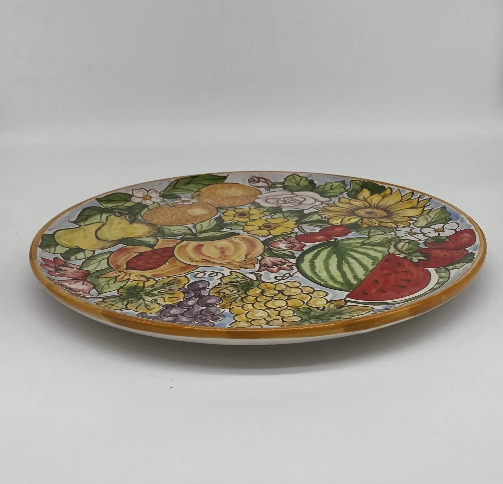 Piatto Decorativo dipinto a mano diametro cm 30 Decoro “4 stagioni” - DD CERAMICHE SICILIANE
