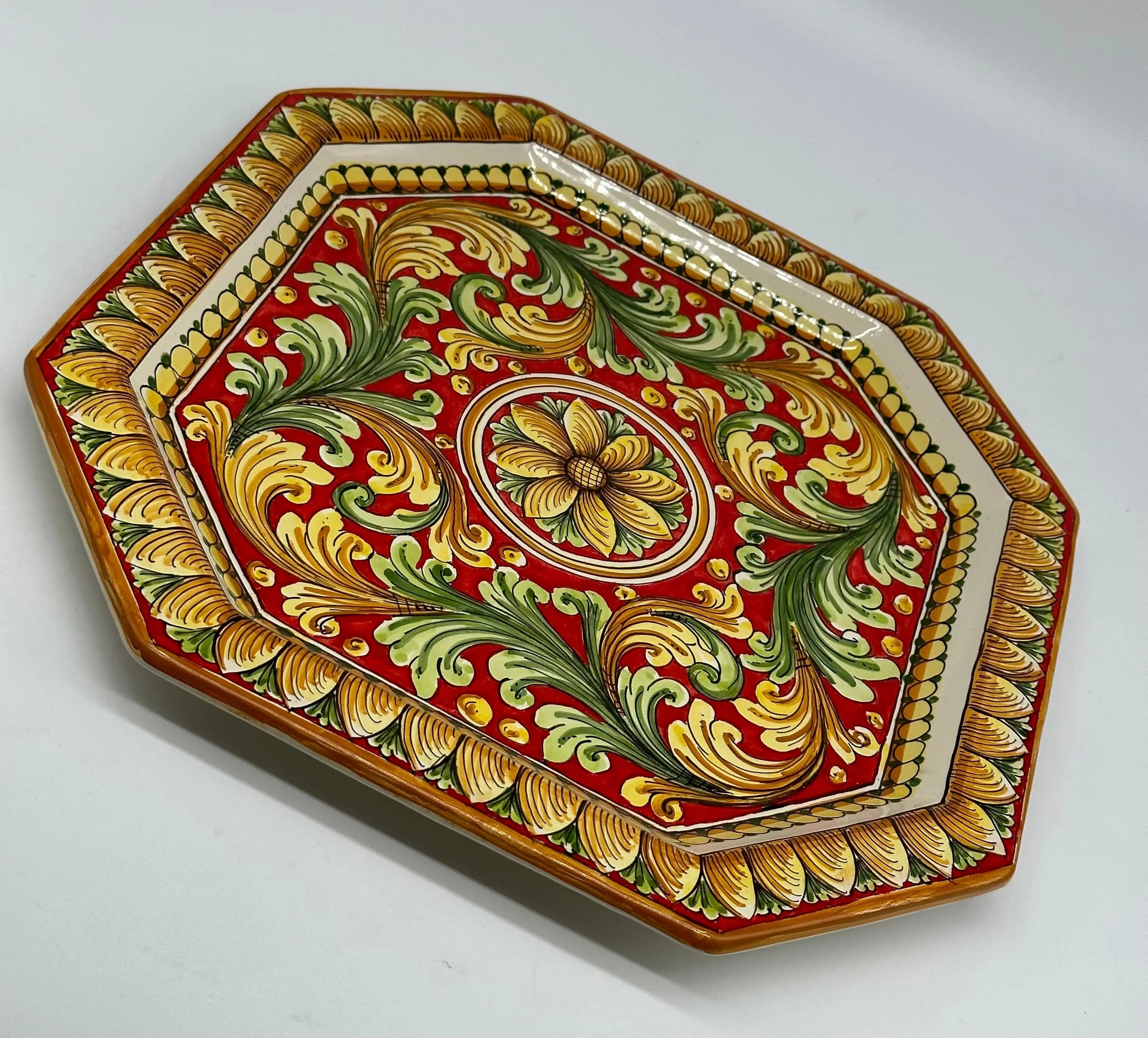 Piatto Decorativo Ottagonale dipinto a mano cm 32 Decoro n.1 DD CERAMICHE SICILIANE
