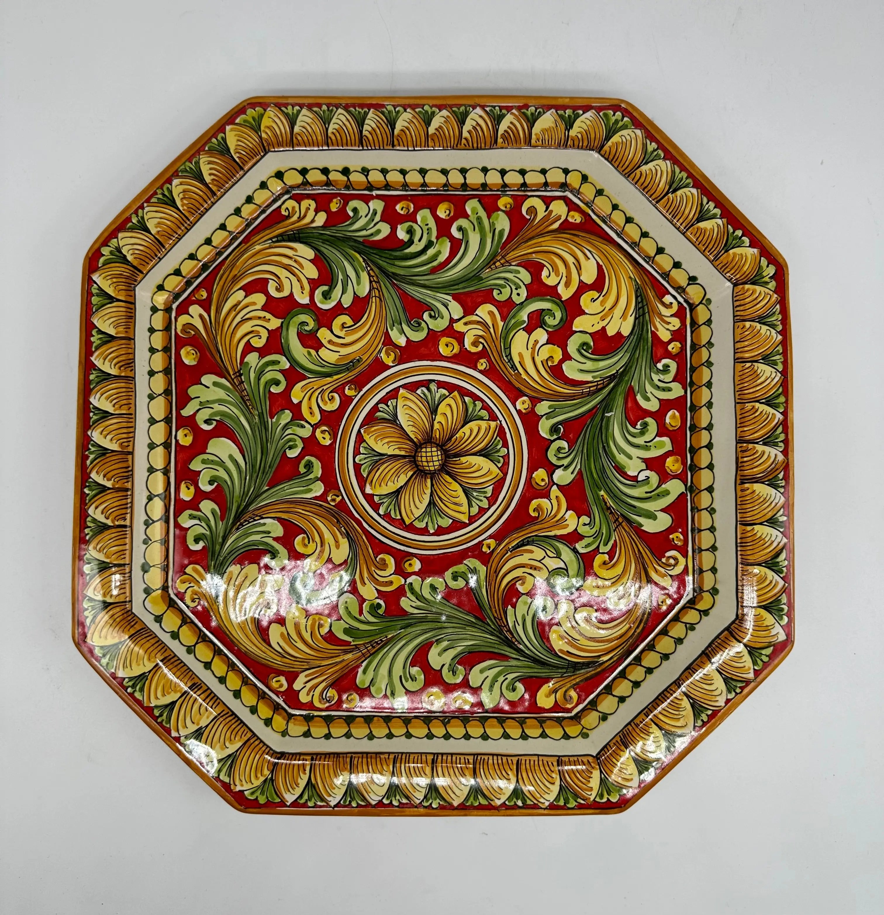 Piatto Decorativo Ottagonale dipinto a mano cm 32 Decoro n.1 DD CERAMICHE SICILIANE