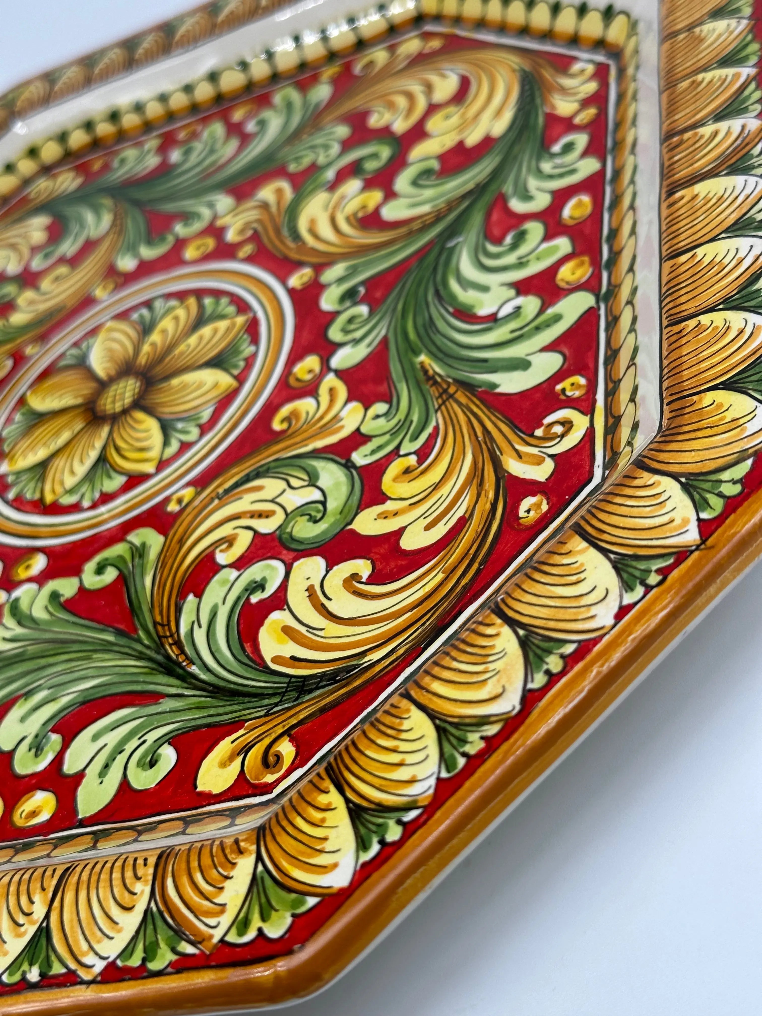 Piatto Decorativo Ottagonale dipinto a mano cm 32 Decoro n.1 DD CERAMICHE SICILIANE