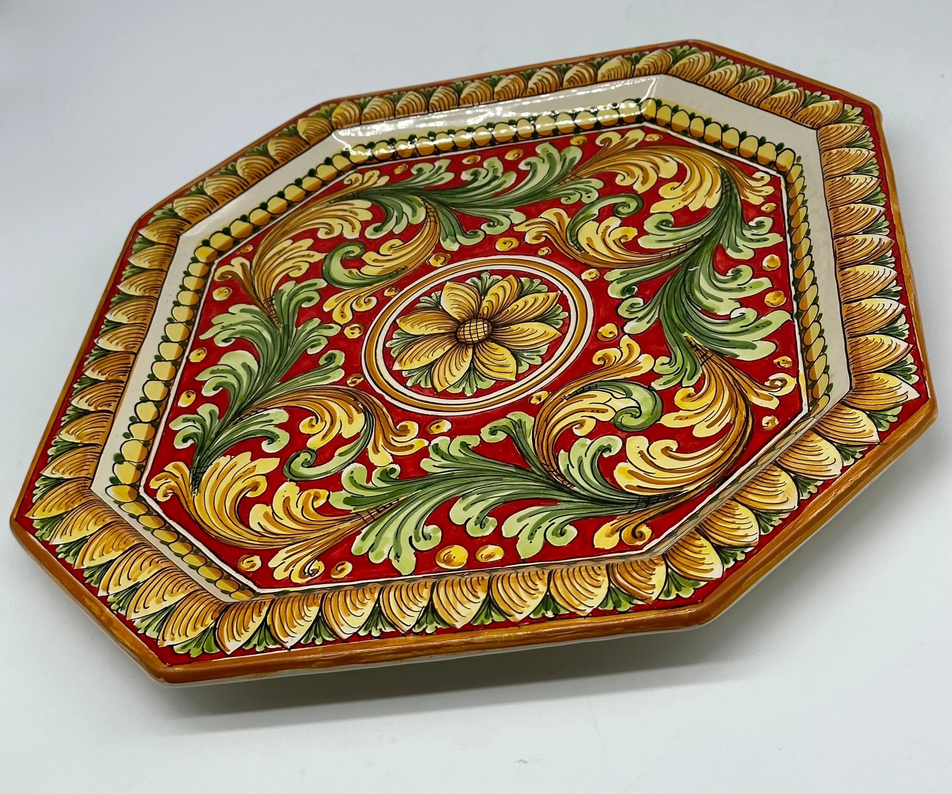 Piatto Decorativo Ottagonale dipinto a mano cm 32 Decoro n.1 DD CERAMICHE SICILIANE